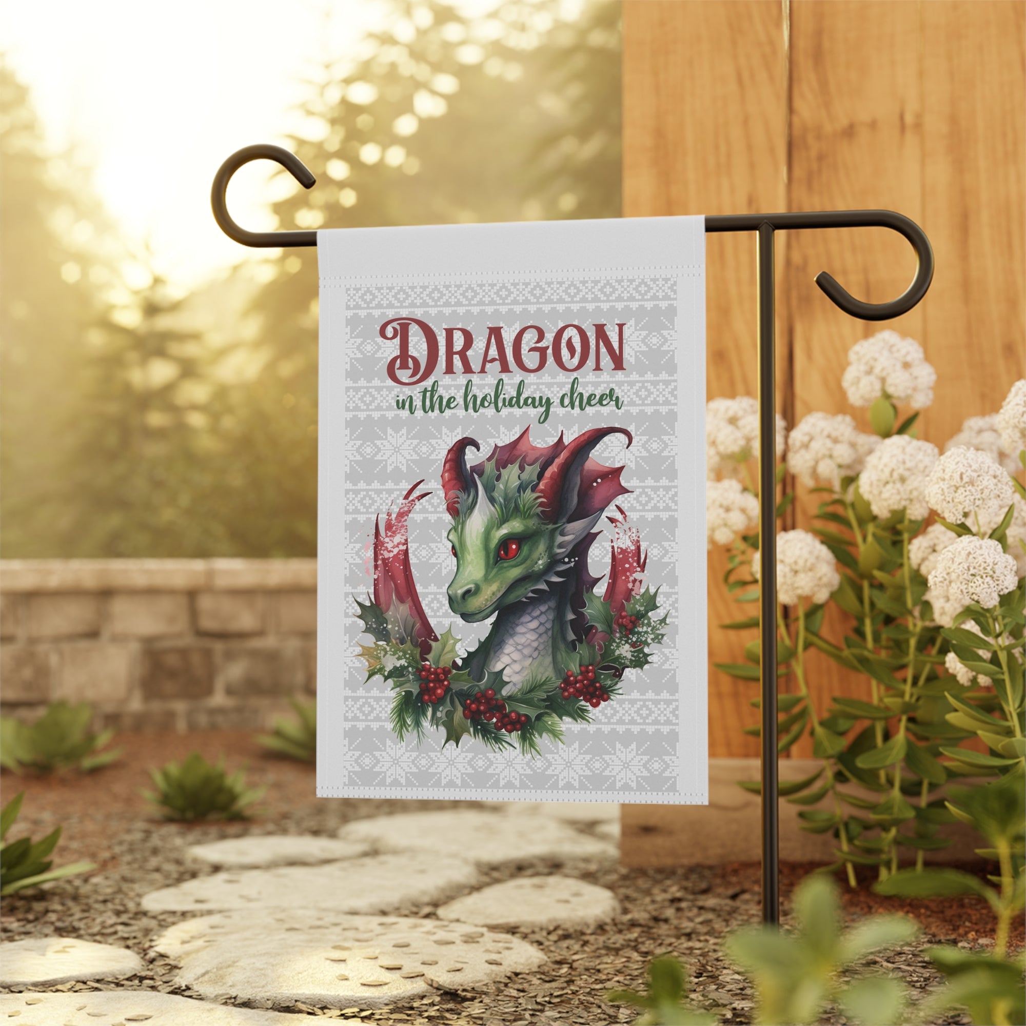 Dragon In The Holiday Cheer Garden Flag 12x18 Christmas Winter House Yard Decor