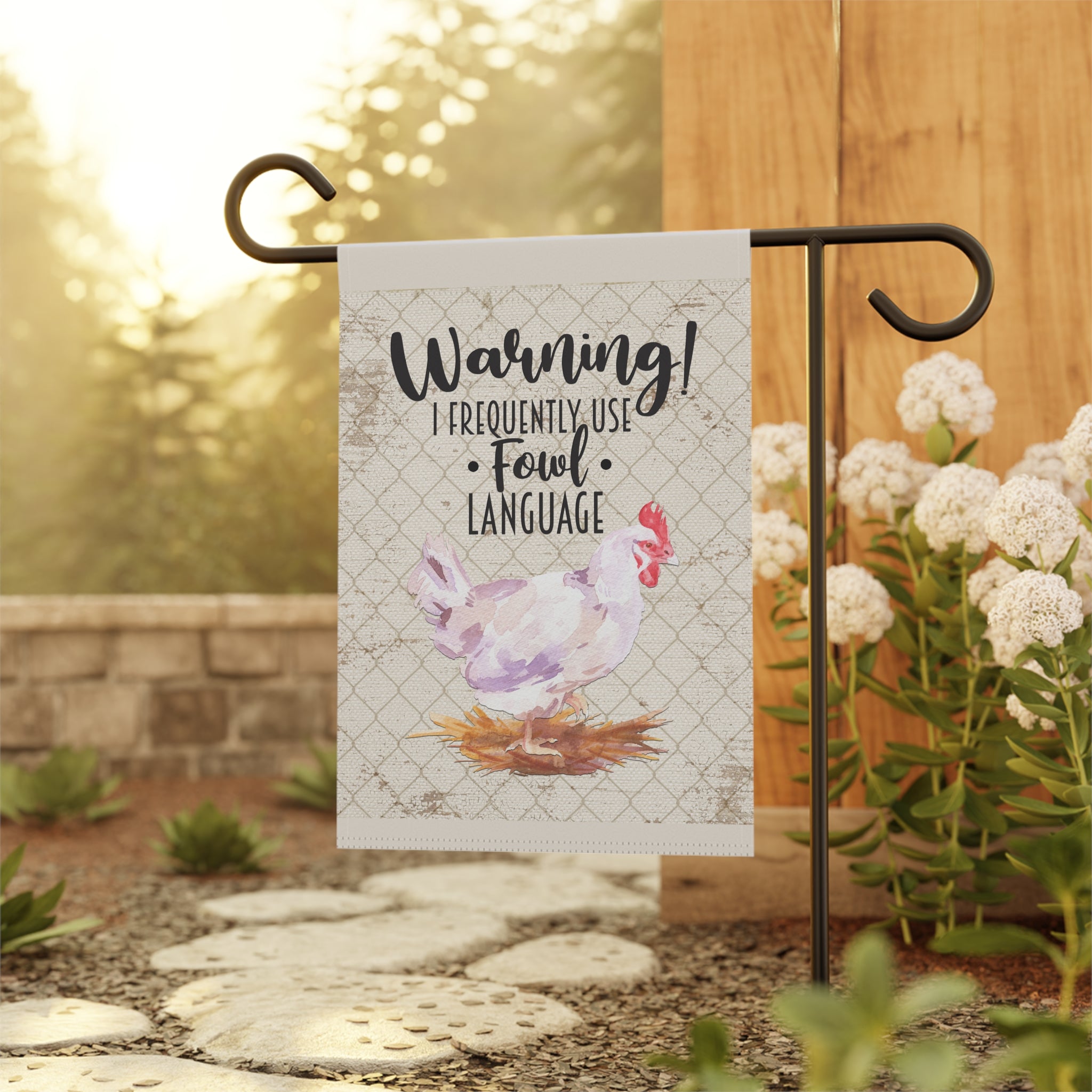 Funny Farmhouse Chicken - Fowl Language Garden Flag