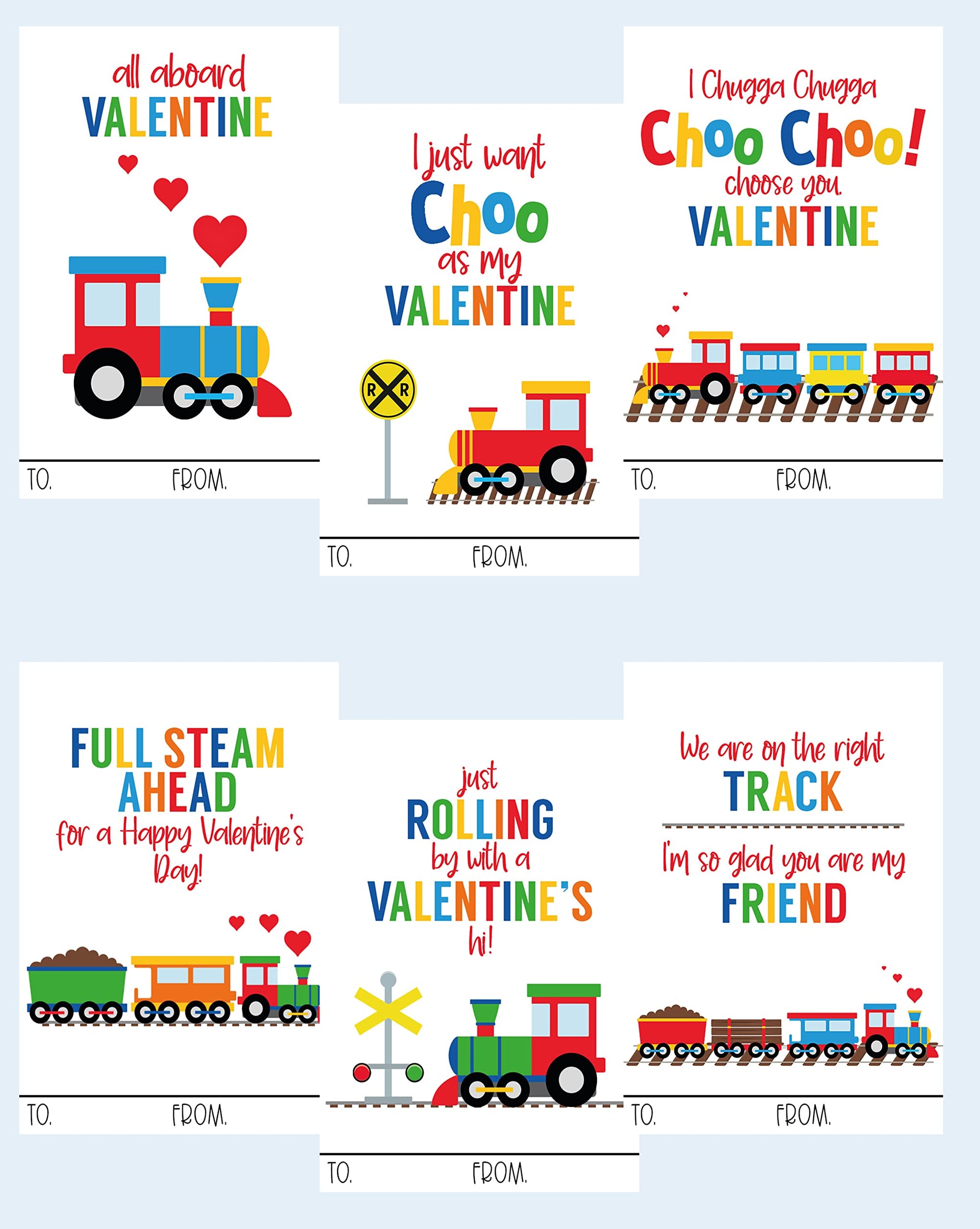 Happy Choo Choo Train Themed Valentines Day Card for Kids School Classroom Exchange (24 included) Sharing Children Valentine's Bright Happy