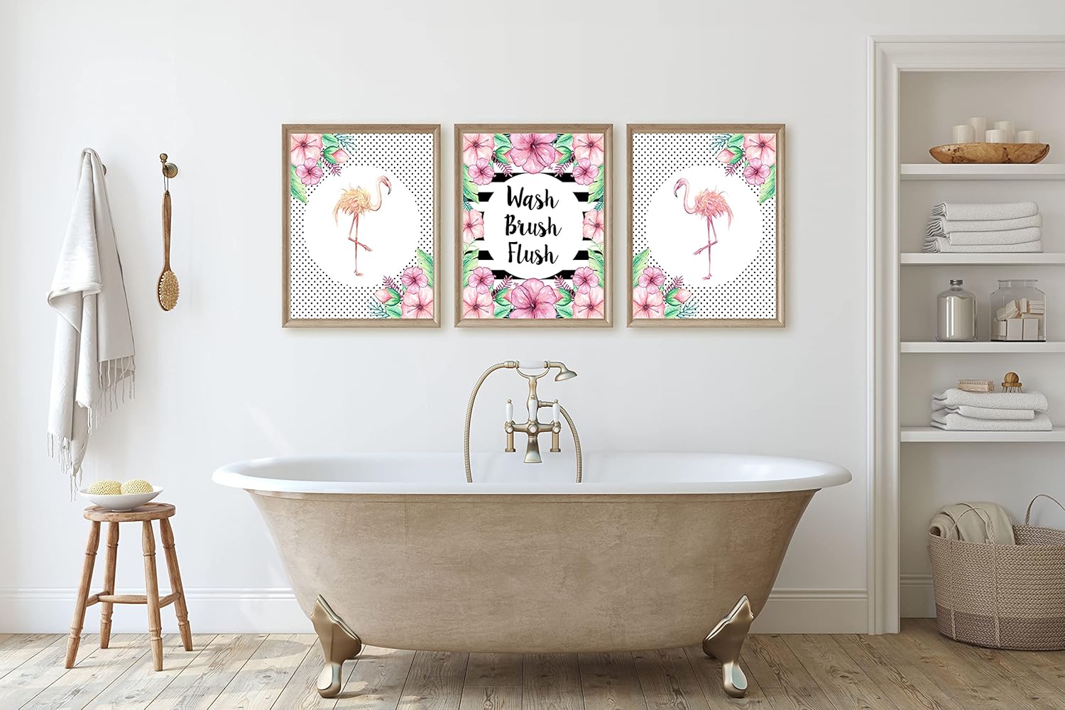 Flamingo Bathroom Decoration Decor Wall Art Set for Bath