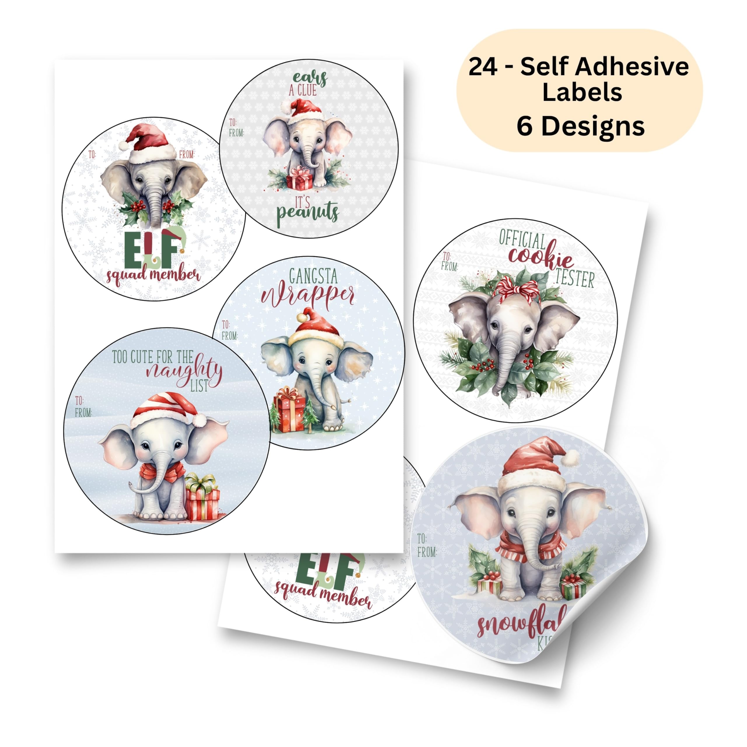 Elephant Christmas Gift Tag Stickers - Gangsta Wrapper Set of 24