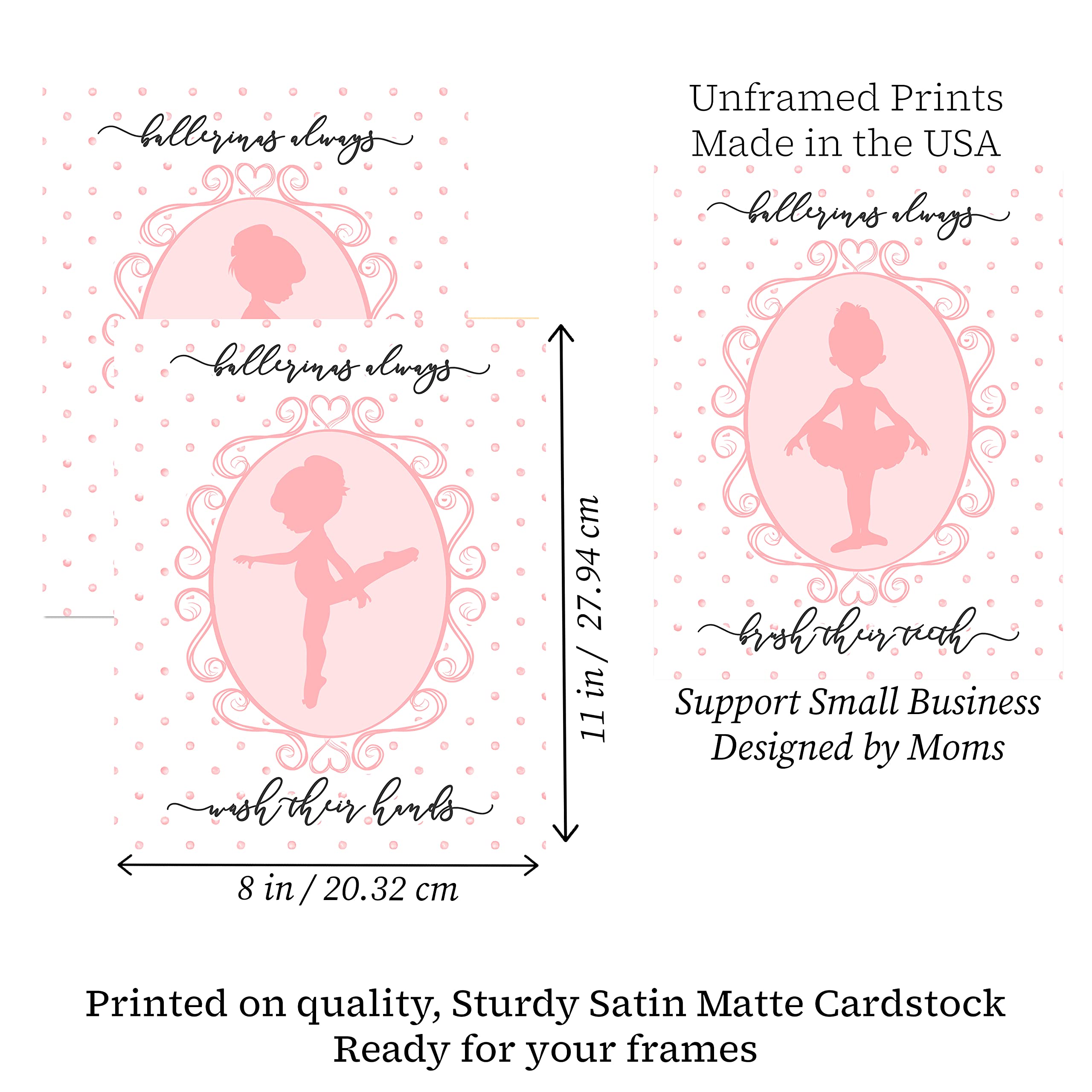 Adorable Ballerina Bathroom Wall Art Prints - Girls Set of 3