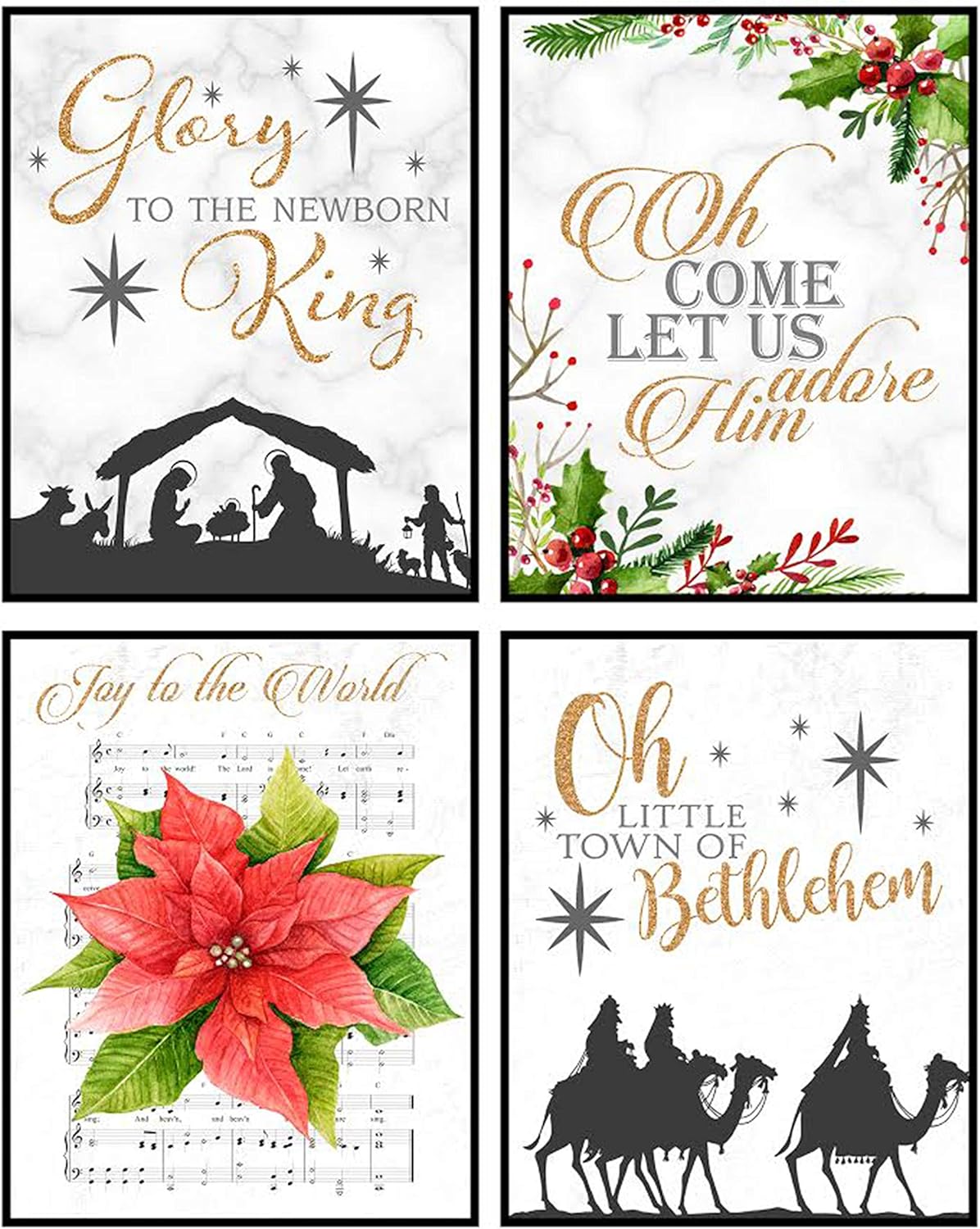 Christmas Wall Art Prints Pictures for Seasonal Hanging Decoration 8x10