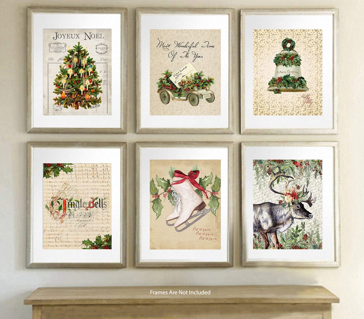 Christmas Wall Art Prints Pictures for Seasonal Hanging Decoration 8x10