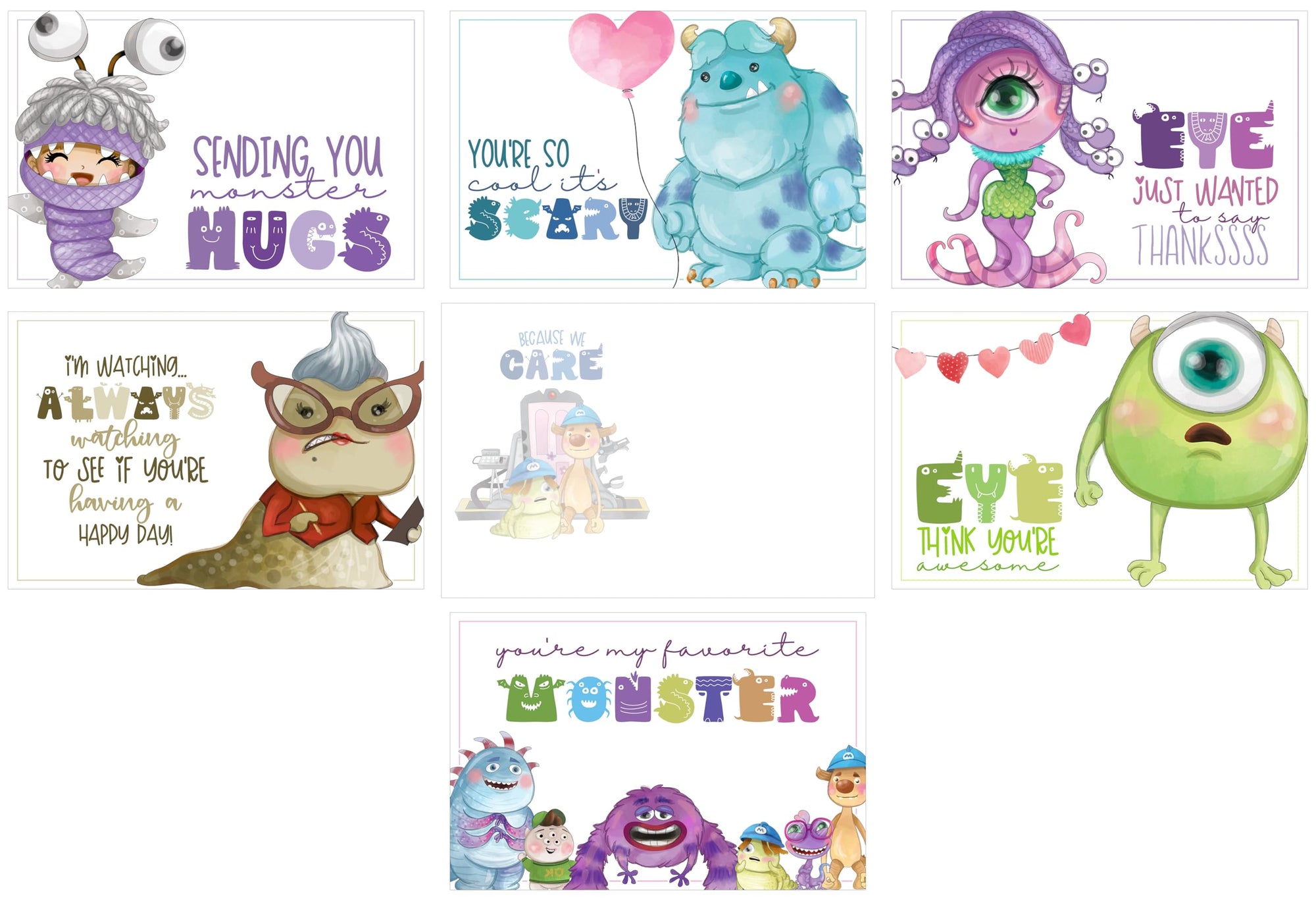 Darling furry monster postcard assortment bulk set of 18 for mailing to kids