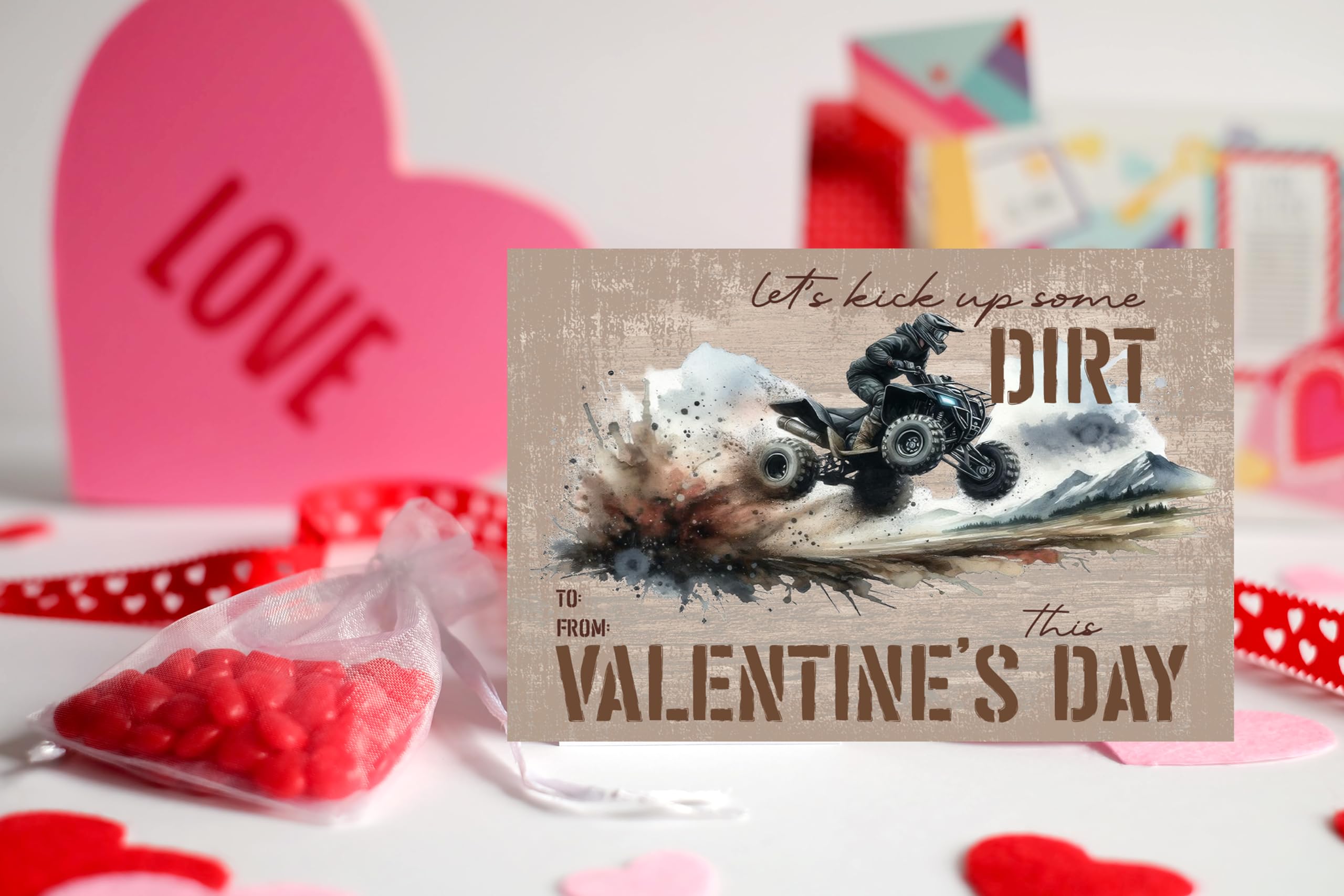 ATV Quad 4x4 UTV Mud Themed Kid Valentine's Day Card Set (Set of 24) Valentine School Classroom Sharing Exchange