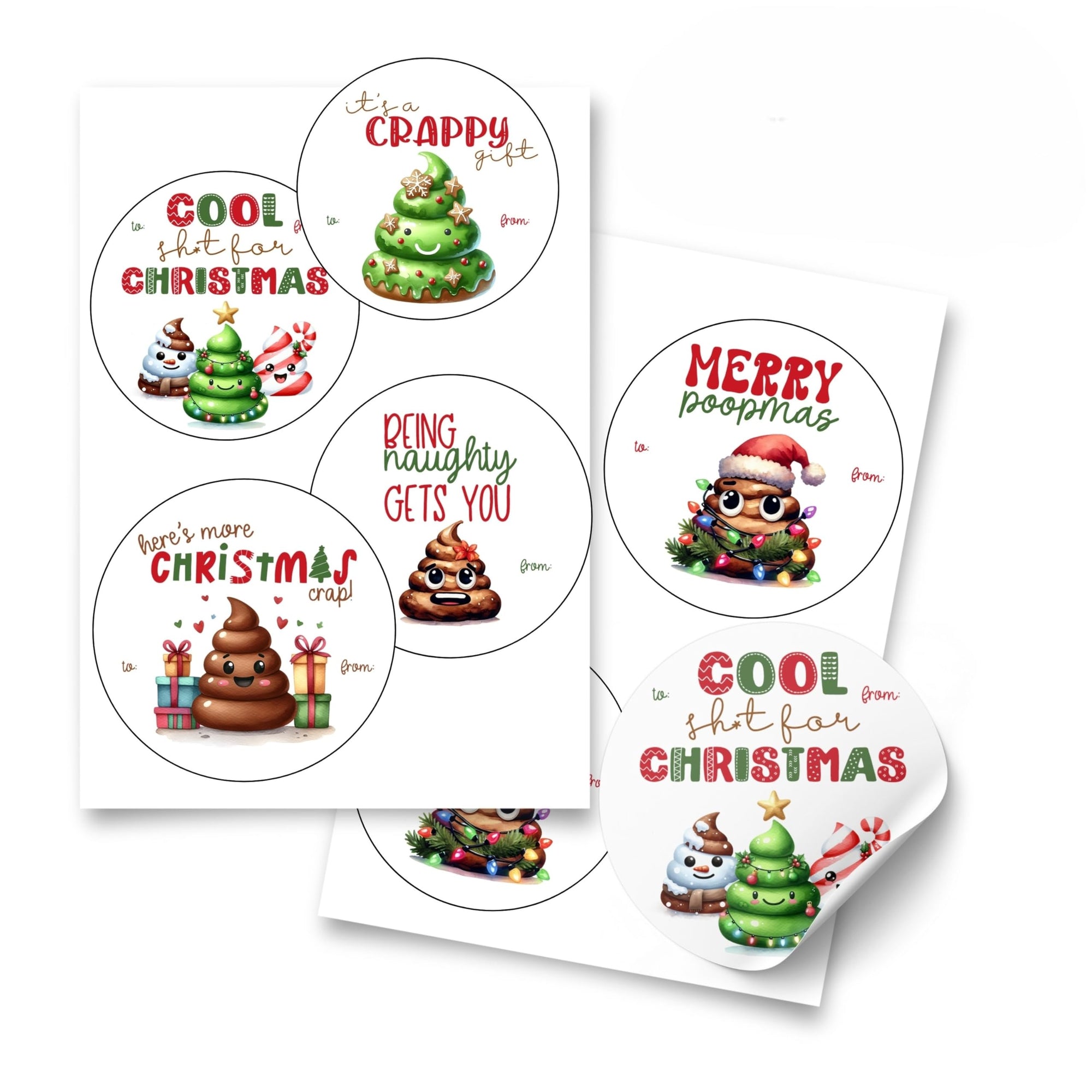 Funny Poop Emoji Holiday Themed Gift Tag Sticker Labels for Presents Pull Stick Labels (24 included) Self Adhesive