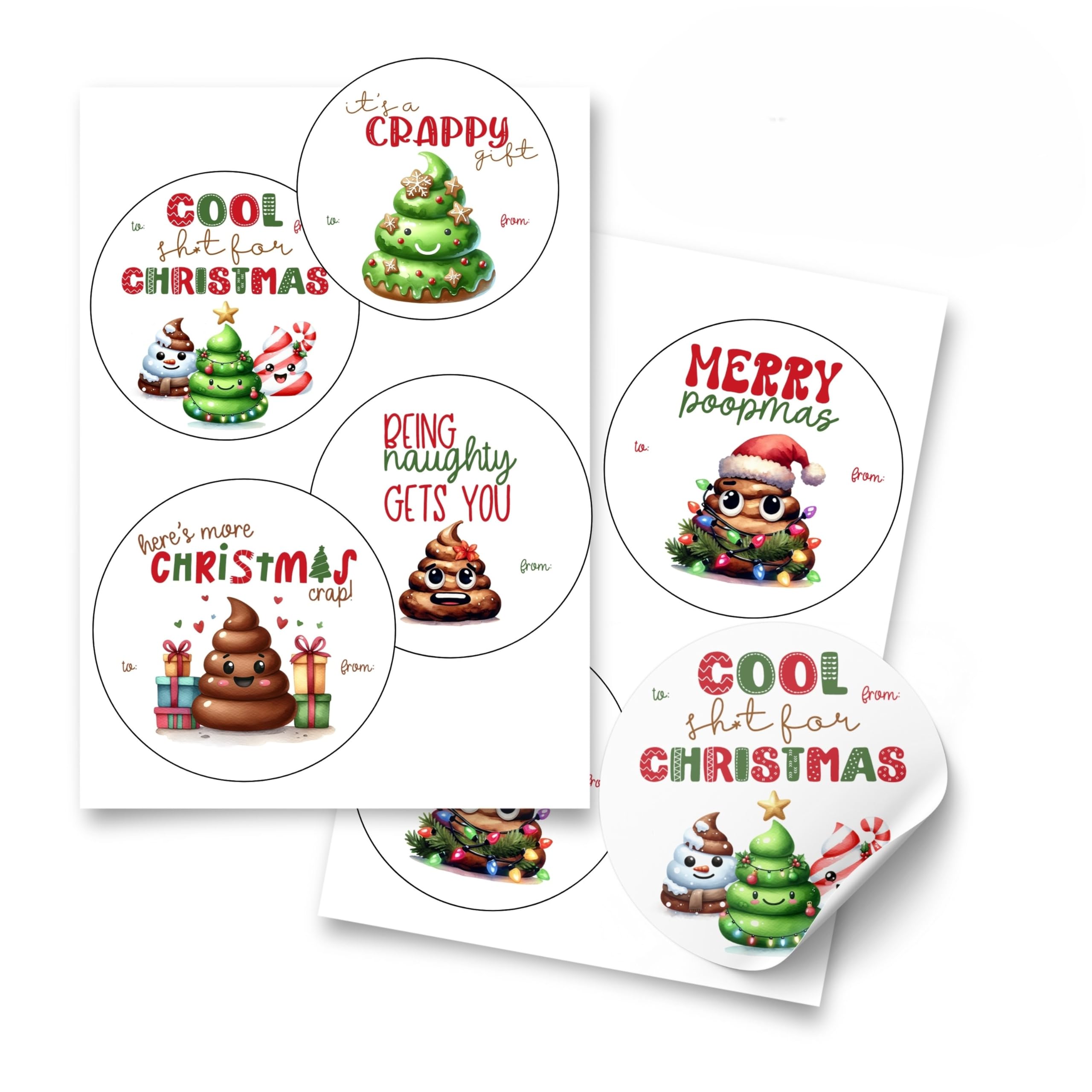Funny Poop Emoji Holiday Themed Gift Tag Sticker Labels for Presents Pull Stick Labels (24 included) Self Adhesive