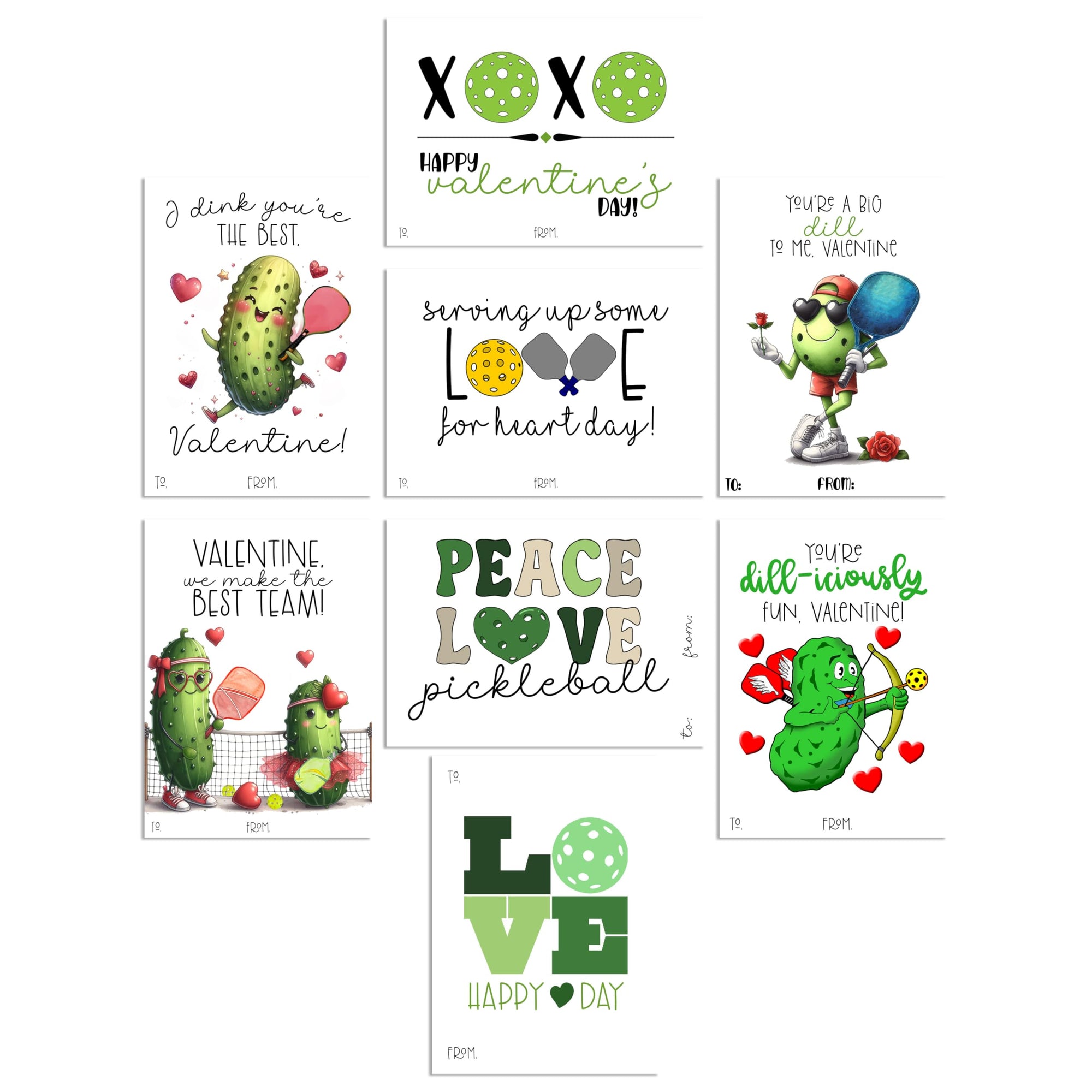 Pickleball Themed Valentine Funny Pickle Classroom Sharing Card Set of 24, You're A Big Dill To Me - Valentine's Day