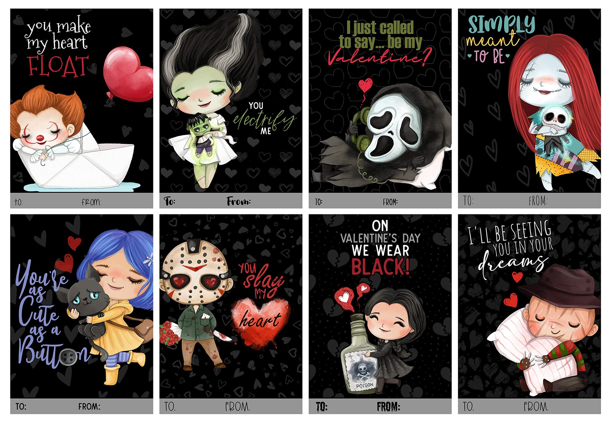 Spooky Character Themed Valentines Day Card School Classroom Exchange