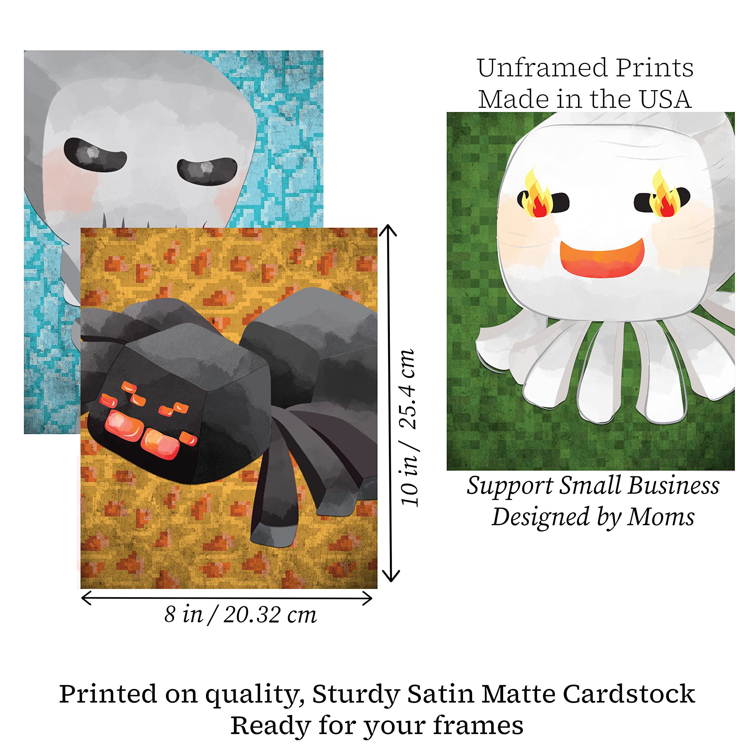 Eat Sleep Mine Pixel Block Gamer Wall Art Prints - Set of 6, 8x10 Kids Room