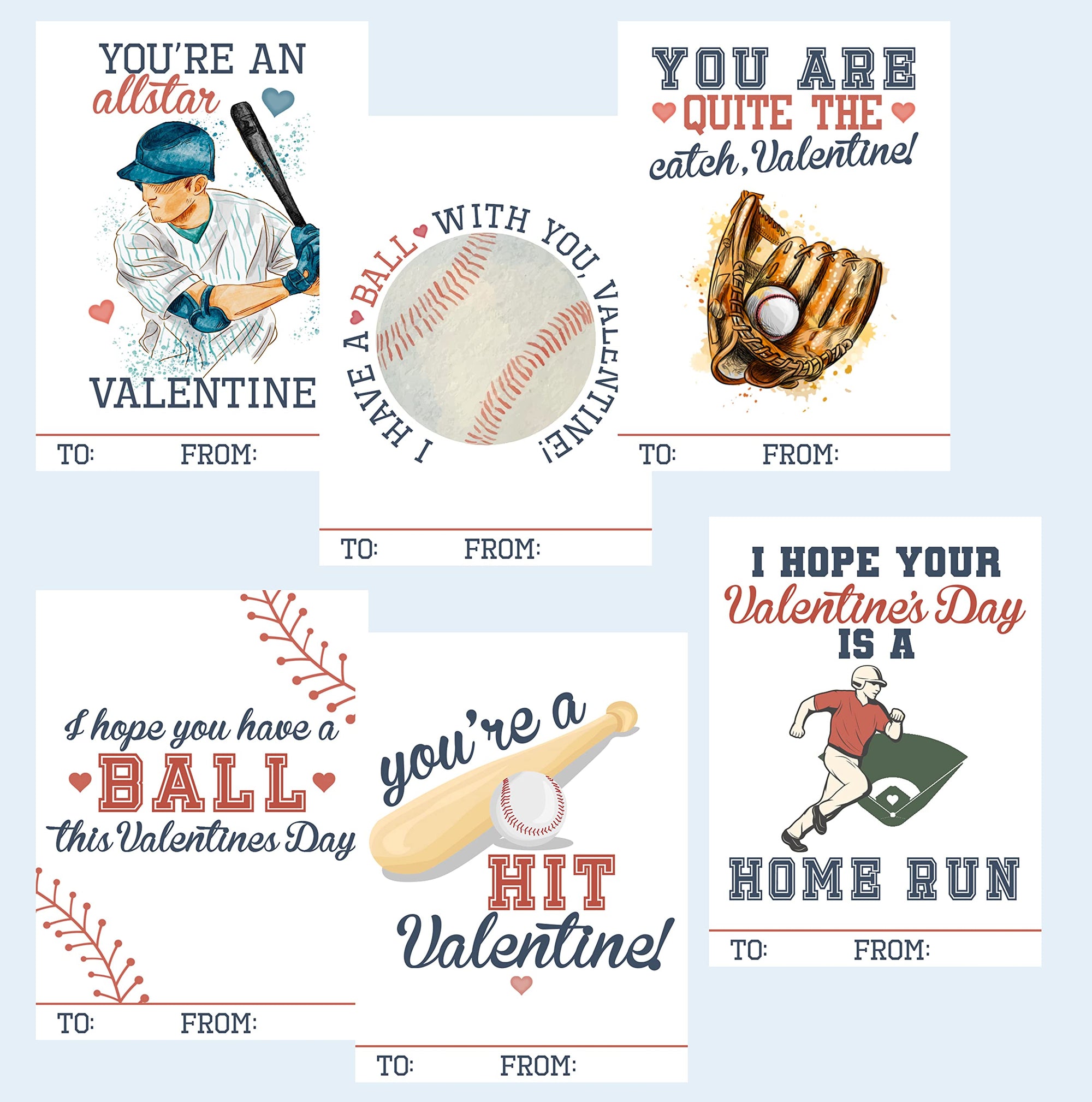 Baseball Sports Themed Valentines Day Card for Kids School Classroom Exchange