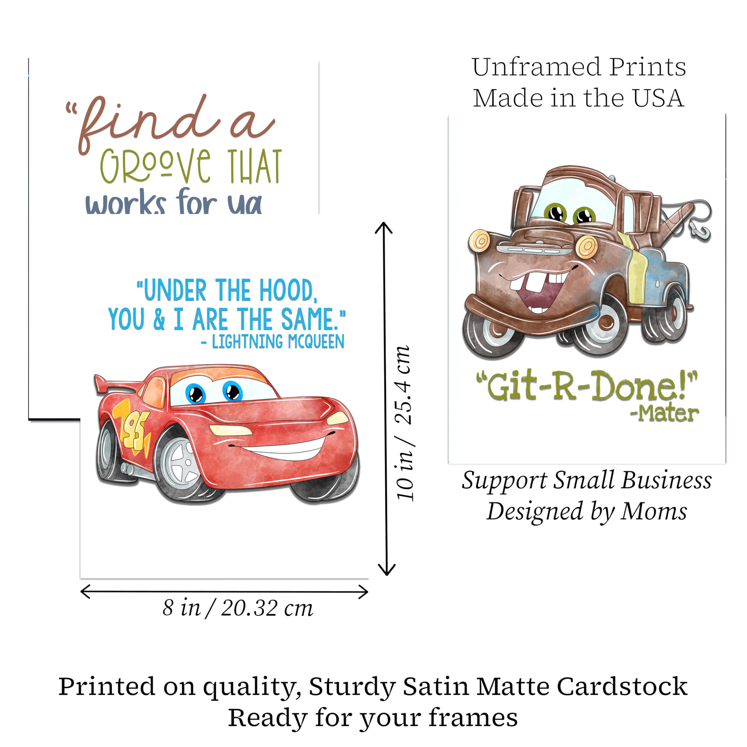 Fun Race Car Wall Art Prints - Racing Quote Kids Room Set of 6