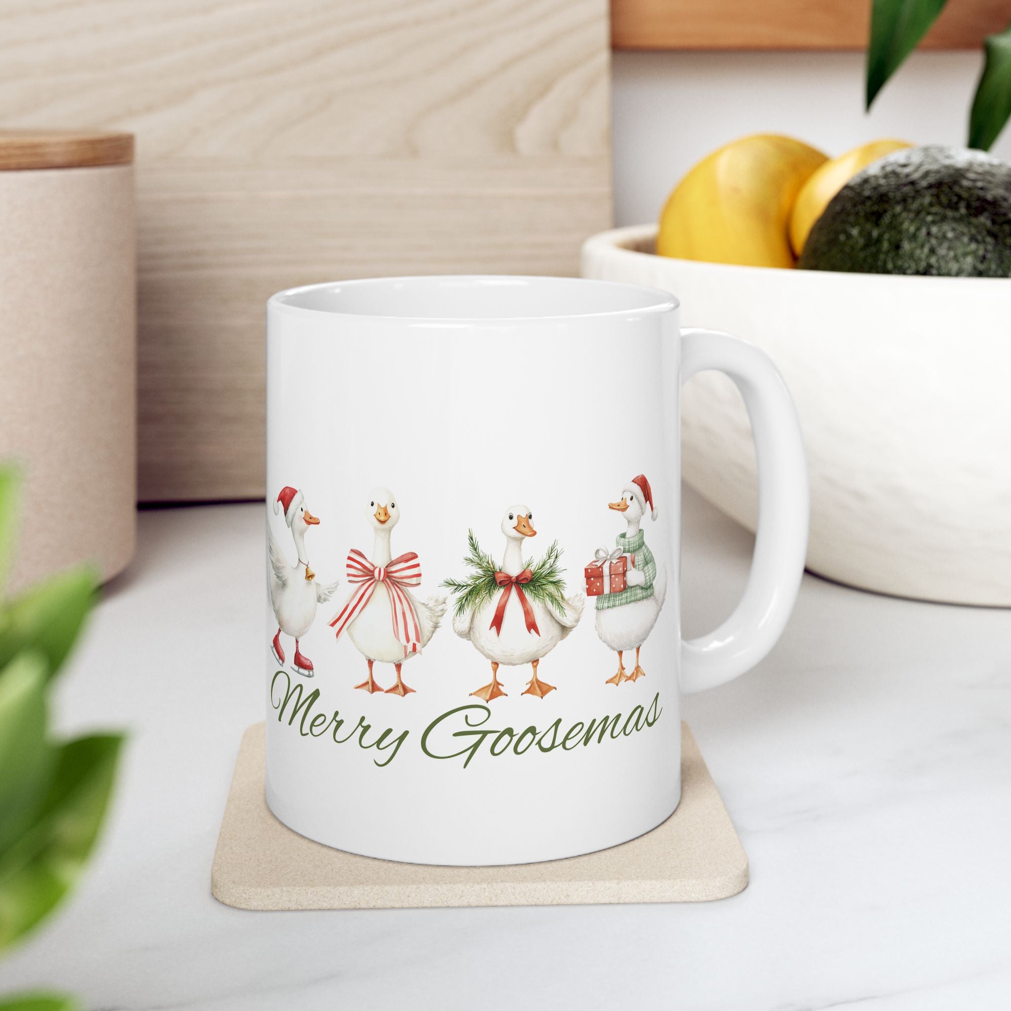 'Merry Goosemas' Christmas Goose Mug — Holiday Coffee Cup (11oz & 15oz)