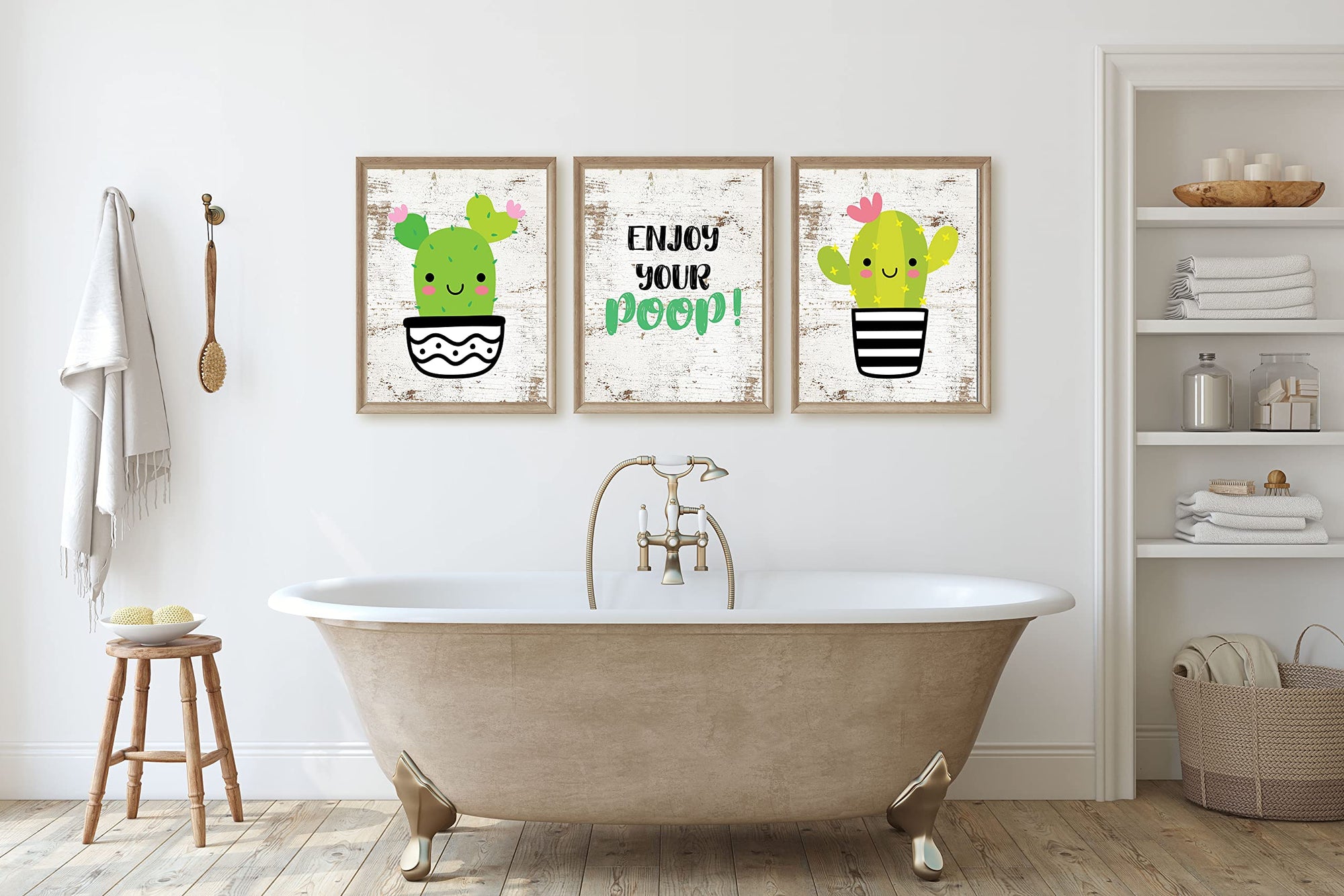 Enjoy Your Poop Cactus Bathroom Wall Art Prints - Set of 3