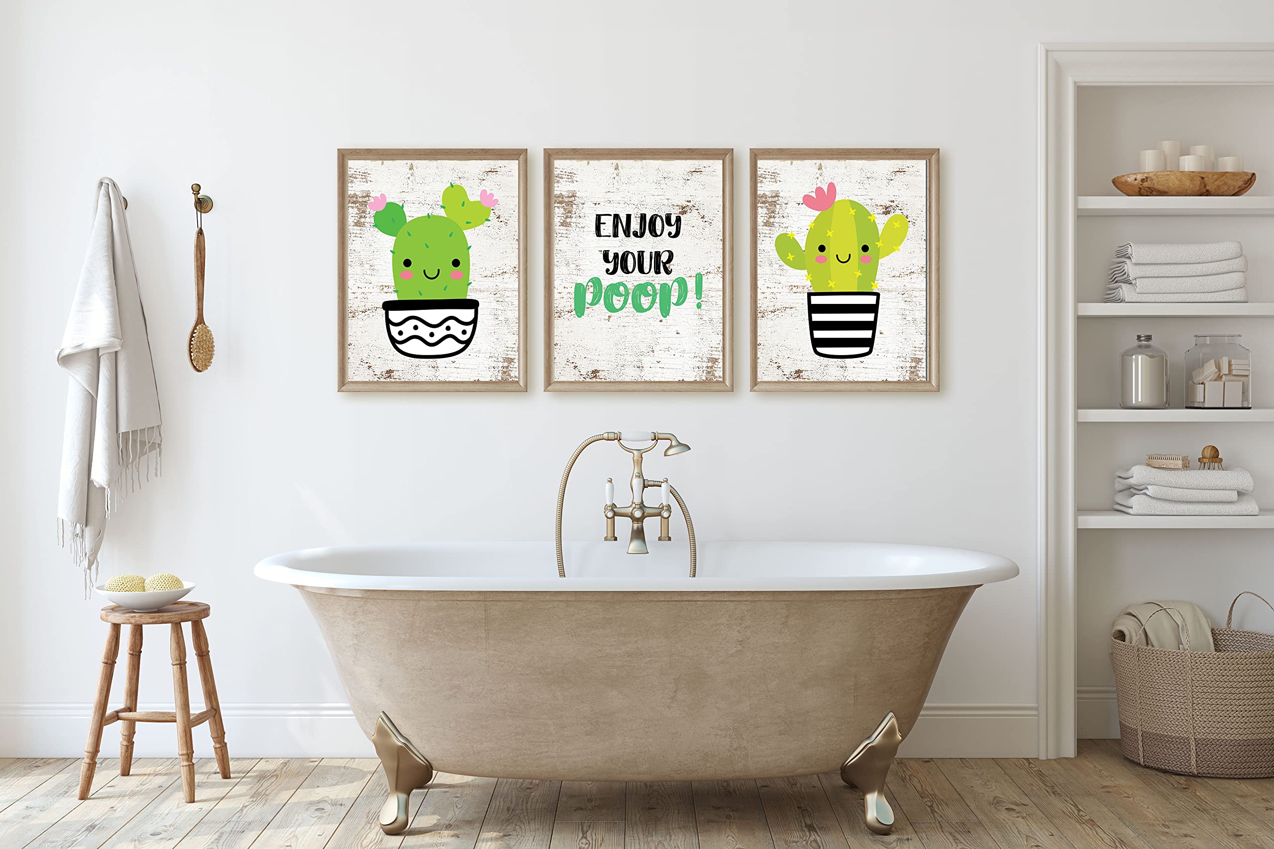 Enjoy Your Poop Cactus Bathroom Wall Art Prints - Set of 3