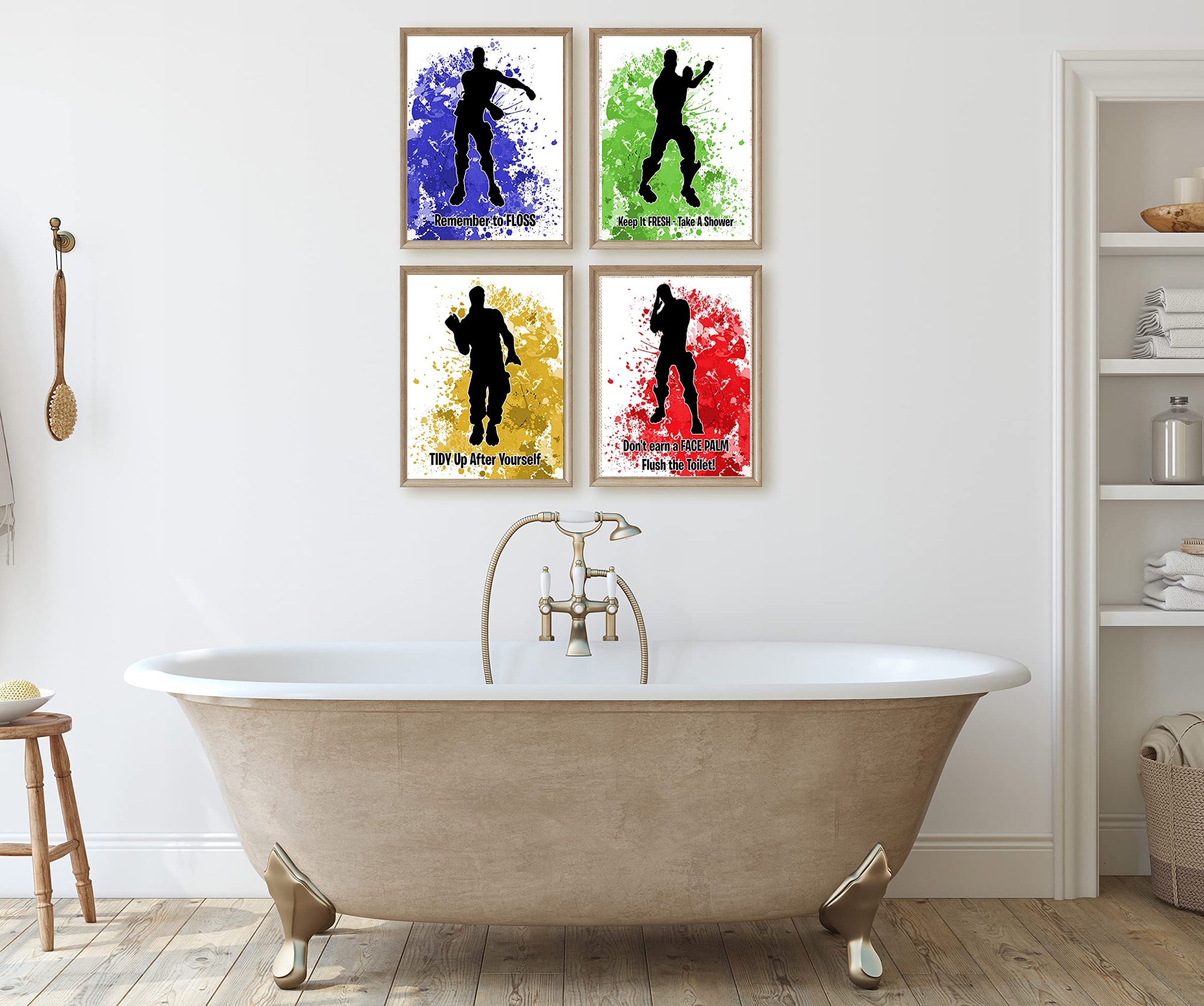 Battle Royale gamer bathroom wall art print set of four
