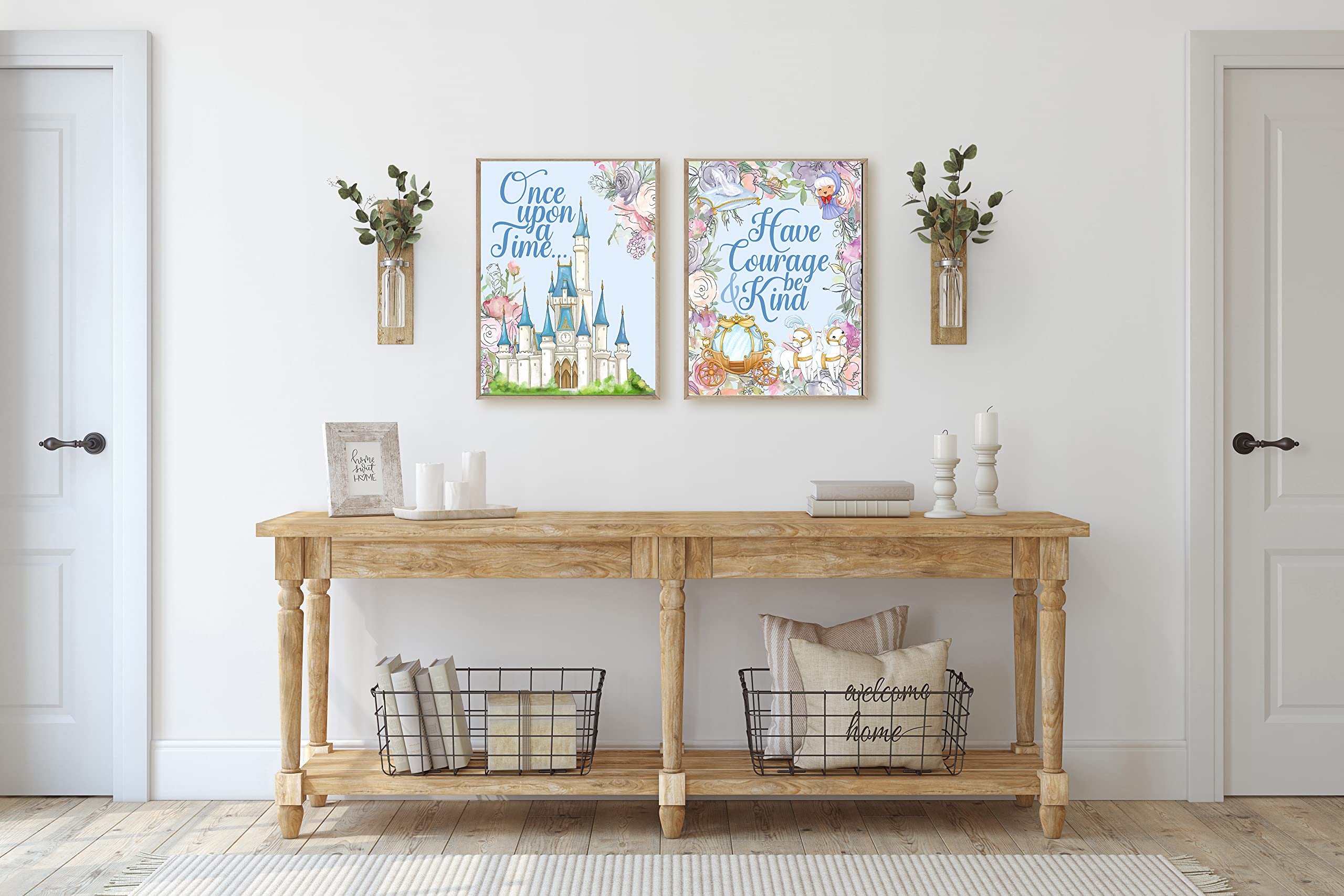 Once Upon A Time fairytale print framed on a wall as girls room decor