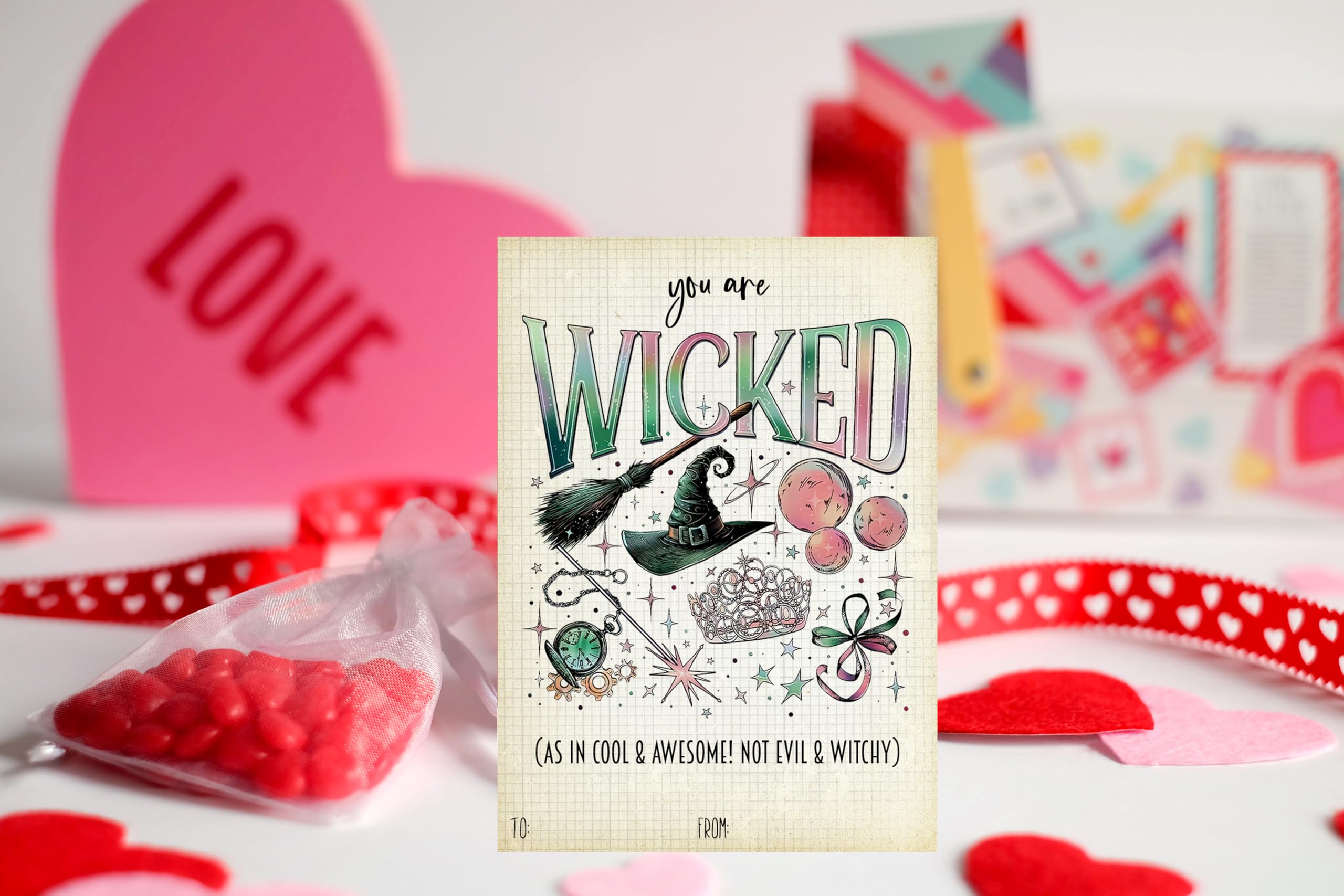 Wishing You A Wicked Valentine's Day Classroom Sharing Cards (Set of 24) Magical Valentines Class Work Party Exchange