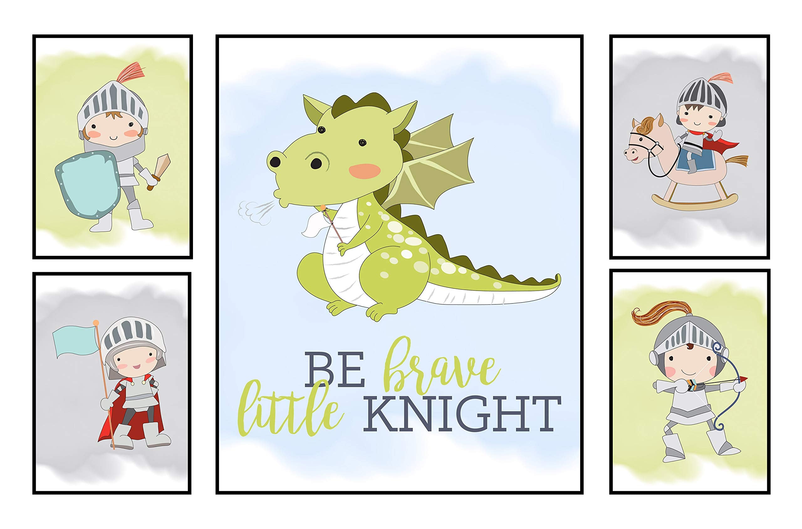 Knight Dragon Adventure Castle Art Print Design Wall Decor Set