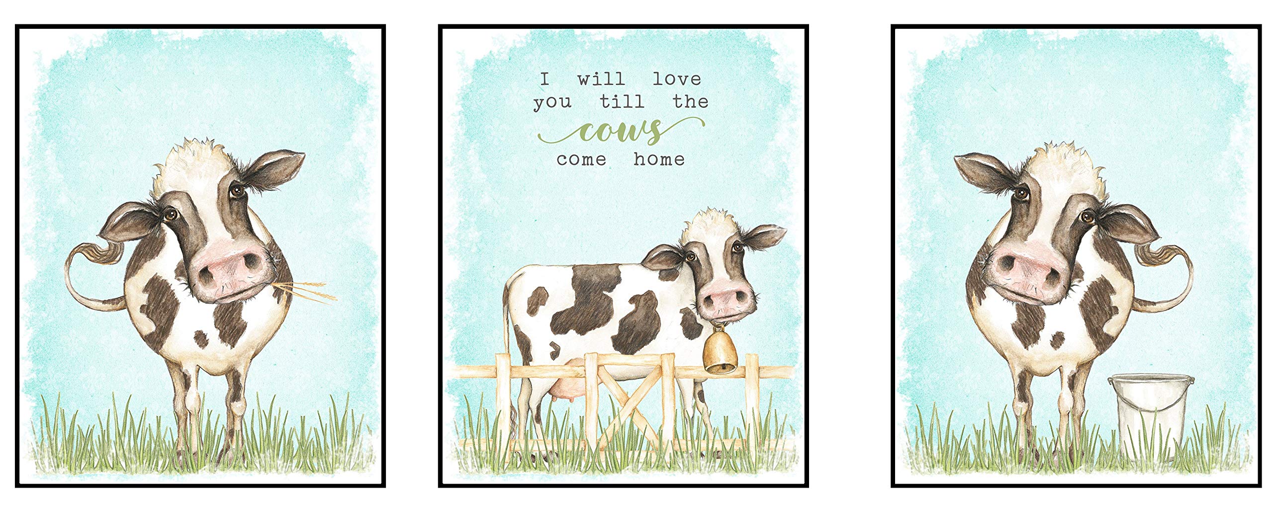 I Will Love You Till The Cows Come Home - Wall Art Print Watercolor Design Decor Set