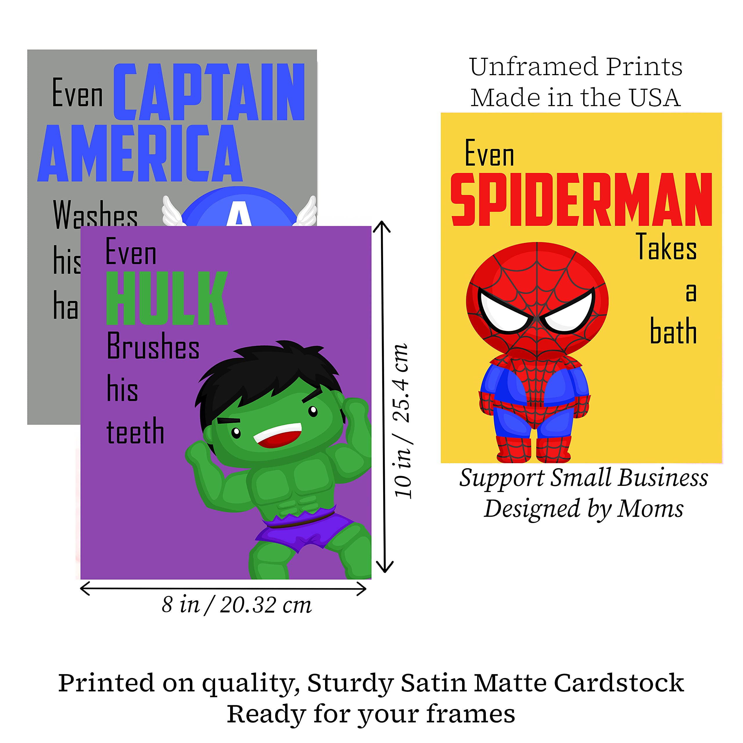 Superhero Bathroom Wall Art Prints for Boys - Funny Rules Set