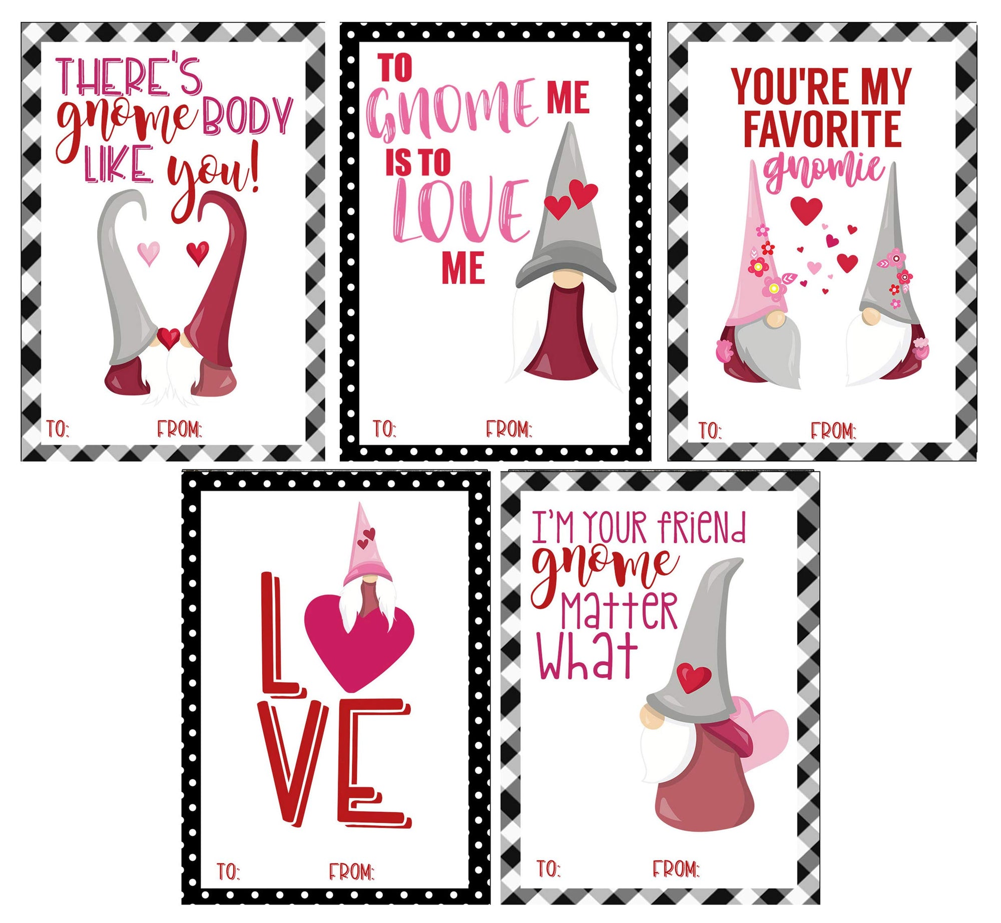 Black Buffalo Plaid Gnome Themed Valentine's Day Card Set (Set of 25) Valentine Classroom Coworker Sharing Gift Exchange School Kids