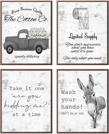 I Herd That! - Funny Farmhouse Bathroom Themed Decor Art Farm Rustic Wood Style Wall Prints Set Cow Pig Poster Signs Typography Cute Rules Toilet Paper Truck