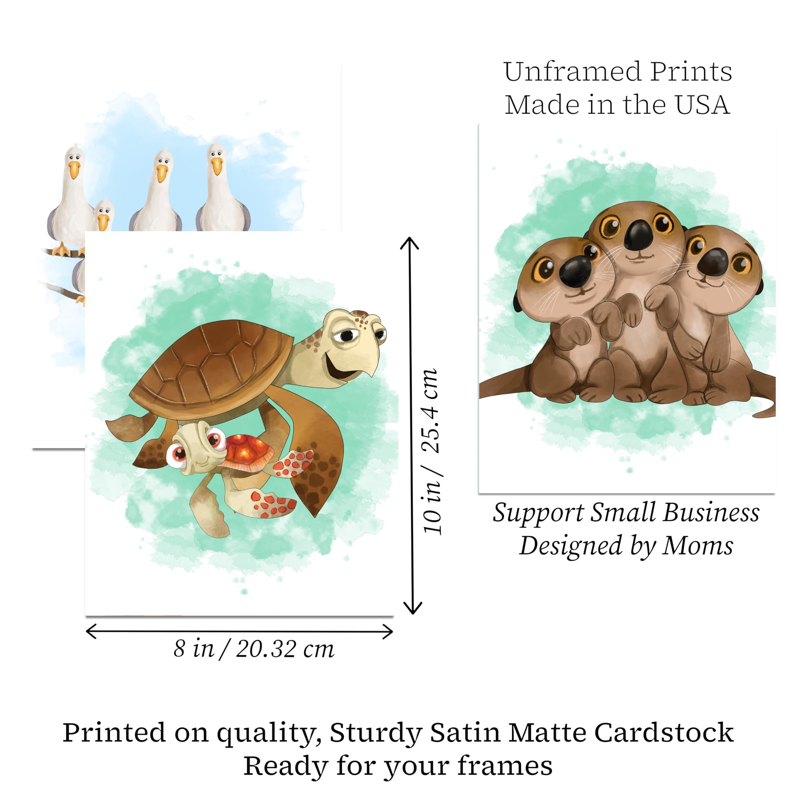 Funny Fish Ocean Wall Art Prints - Set of 6, 8x10 Under The Sea Room Decor