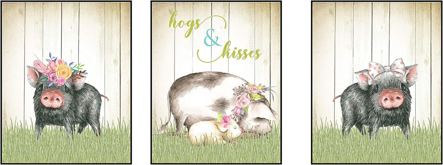 Silly Goose Gifts Hogs Pig Piggy Art Print Watercolor Design Wall Decor Set (Bathroom Set)