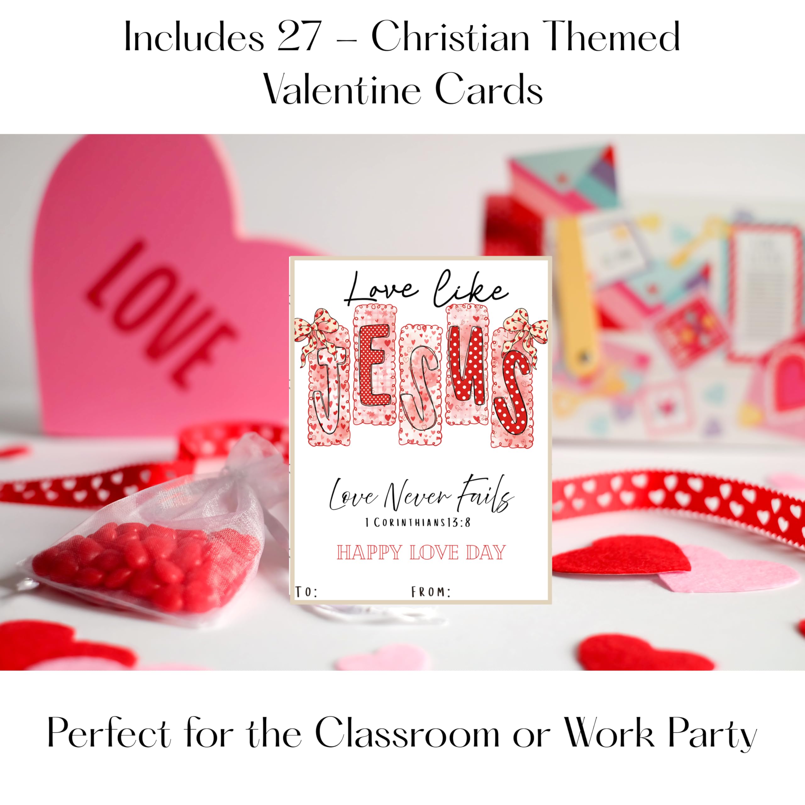 Love Like Jesus Christian Religious Valentine Day Classroom Sharing Cards (Set of 27) Valentine's Party Exchange - Jolly Holiday