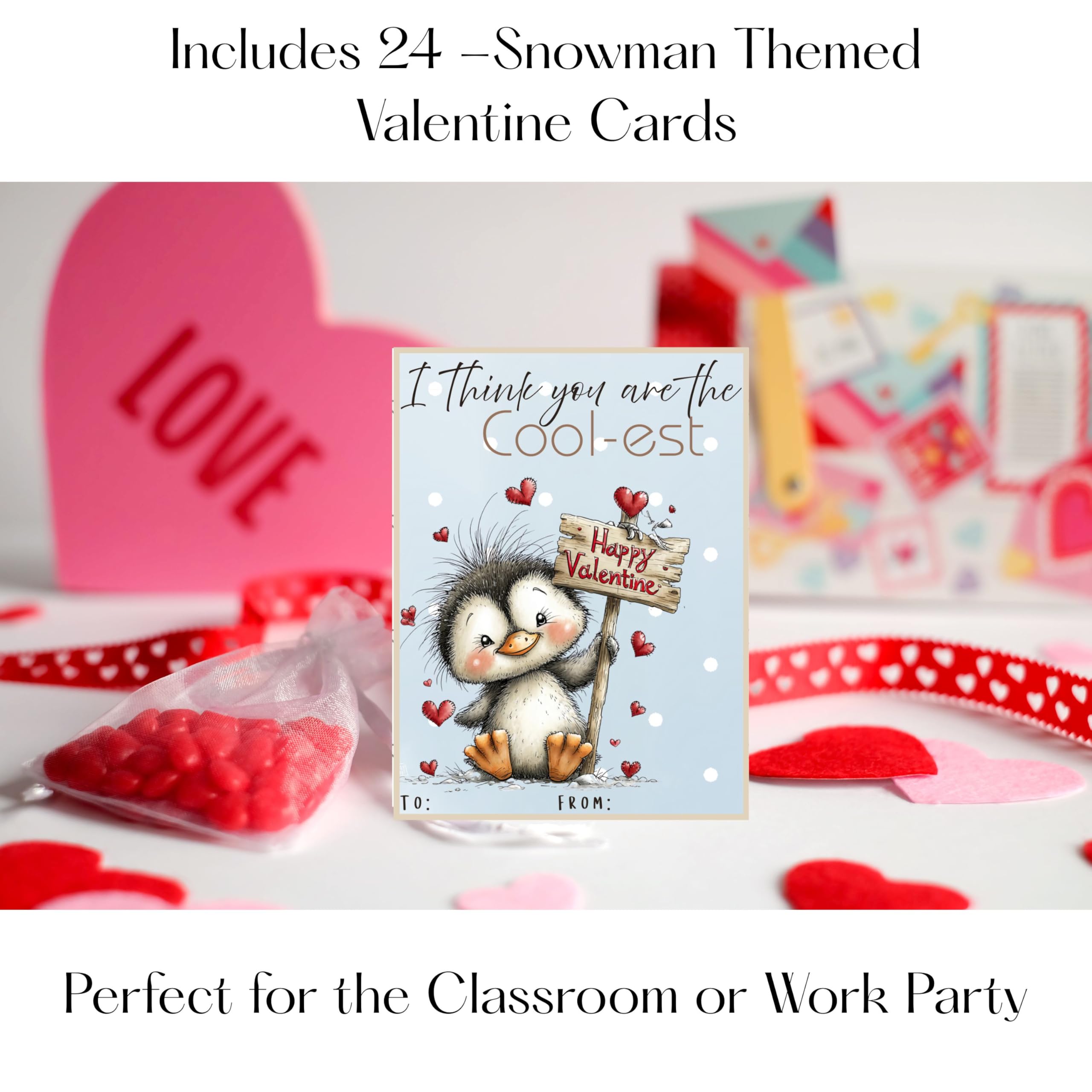Darling Penguin Valentine Day Classroom Sharing Cards (Set of 24) Valentine's Party Exchange - I'm Snow Glad We Are Friends