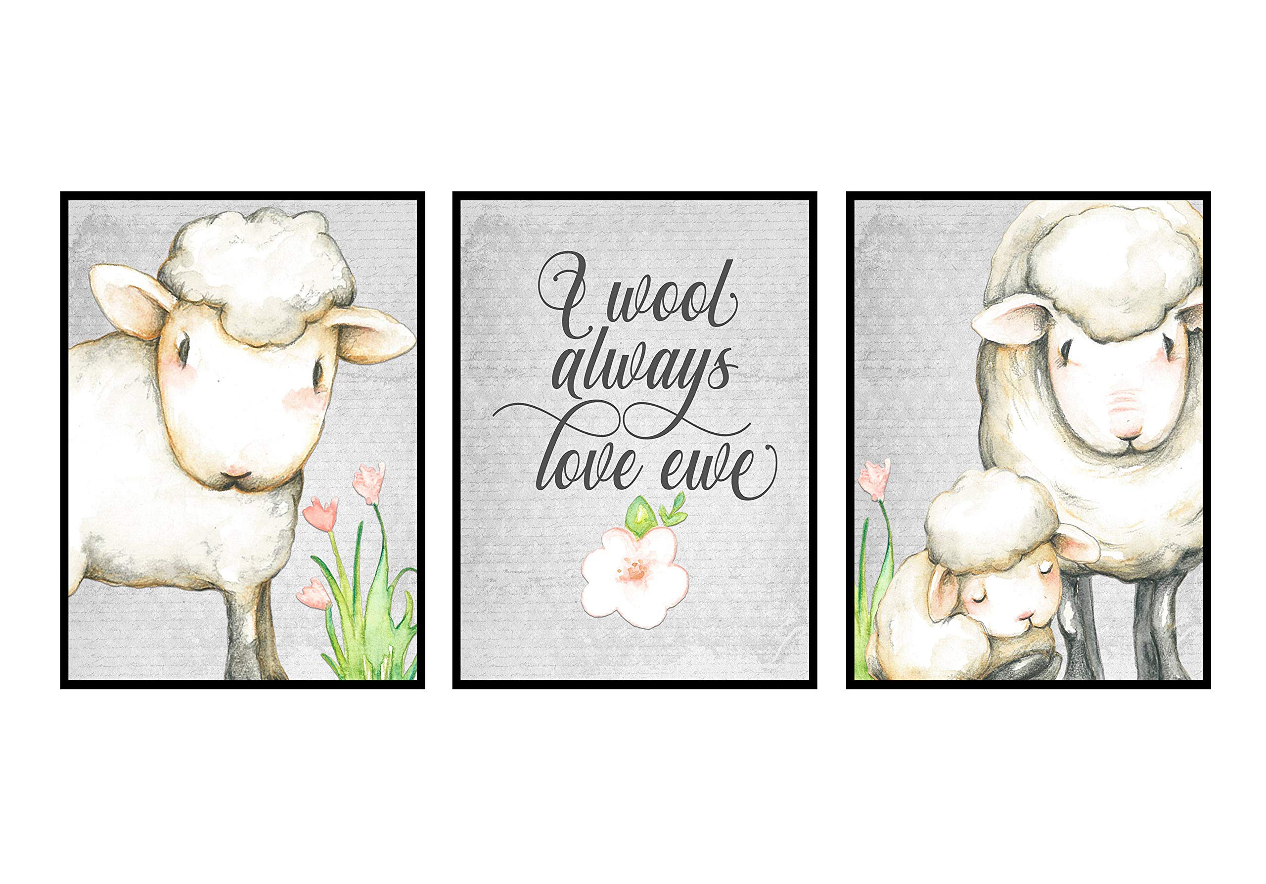 I Wool Always Love You Sheep Lamb Home Art Print Watercolor Design Wall Decor Set