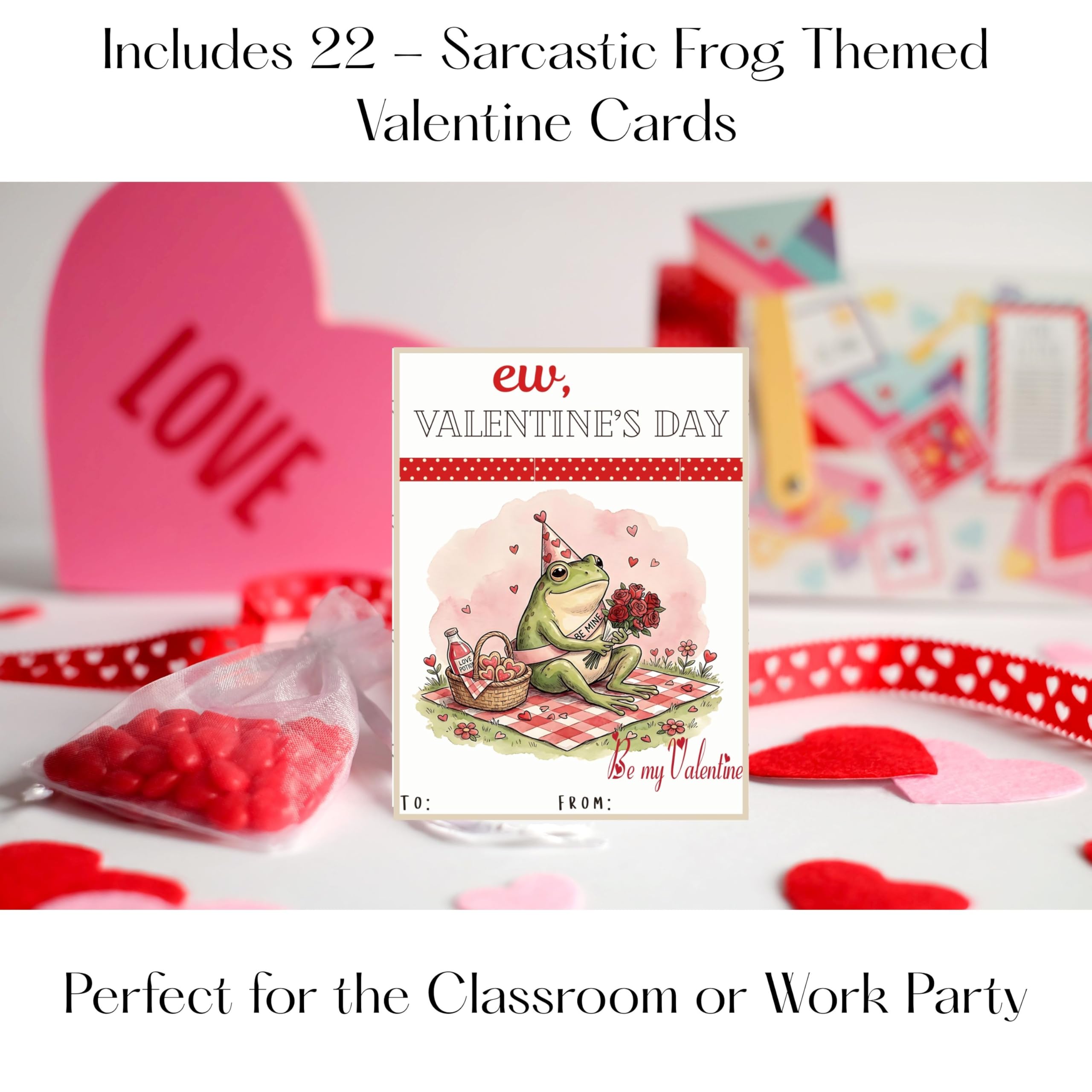 Sarcastic Frog Valentine Day Classroom Sharing Cards (Set of 22) Valentine's Party Exchange - Cupid is Stupid
