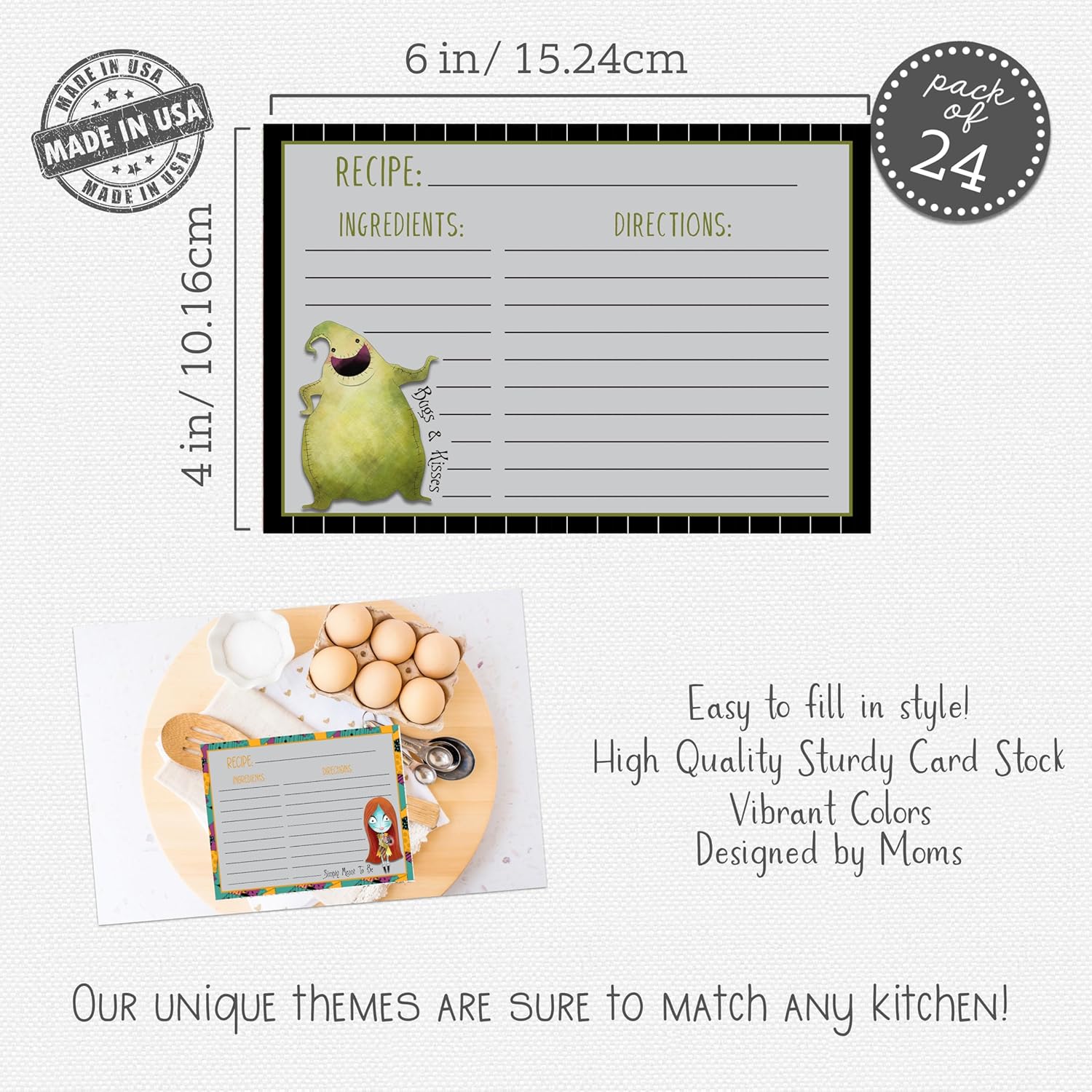 Nightmare Before Cookies 4x6 Recipe Cards Thick Cardstock Easy to Write Gift Set