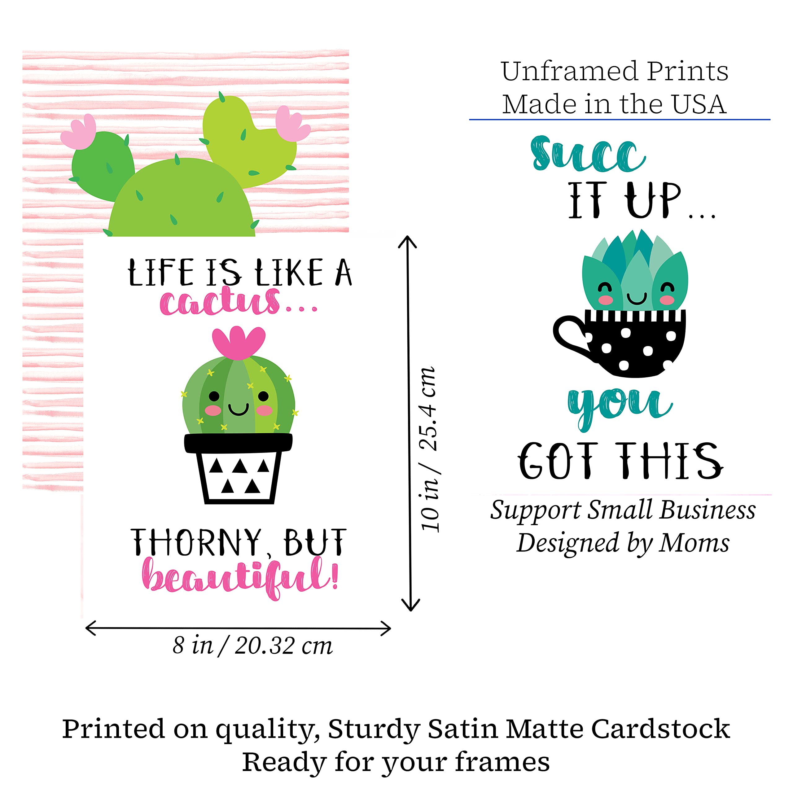 Advice From A Cactus Wall Art Prints - Set of 3, 8x10 Kawaii Plant Decor