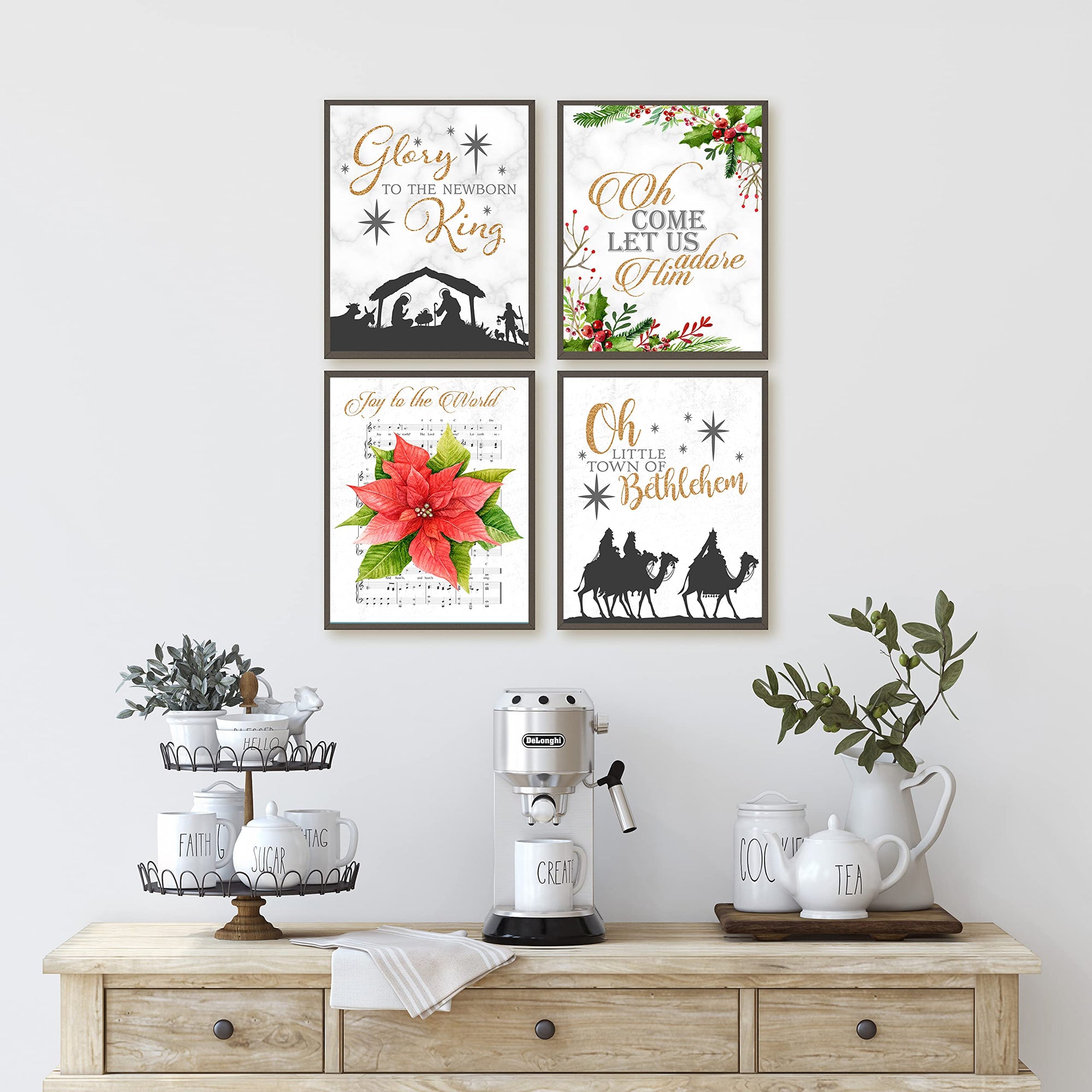 Vintage nativity religious Christmas wall art print set