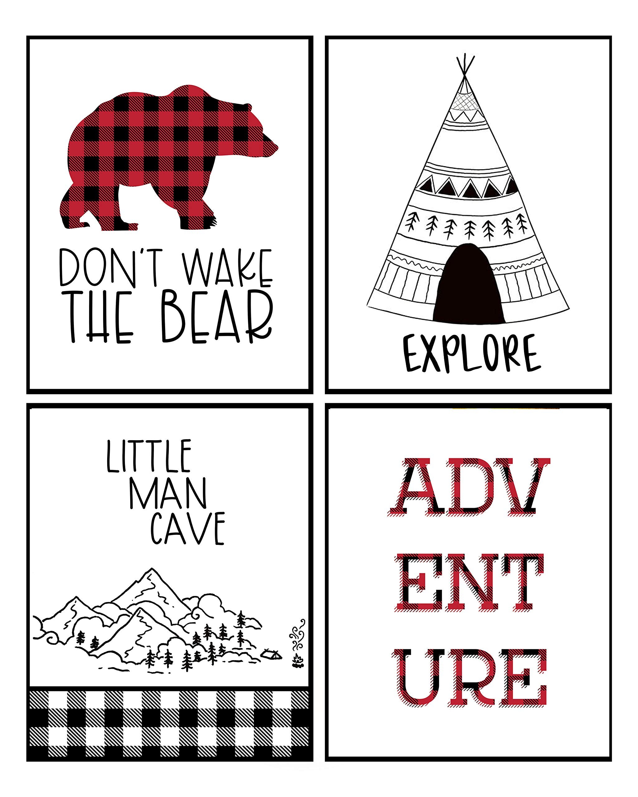 Adventure Themed Children Wall Decor (Set of Six) Buffalo Plaid Deer Tractor Truck