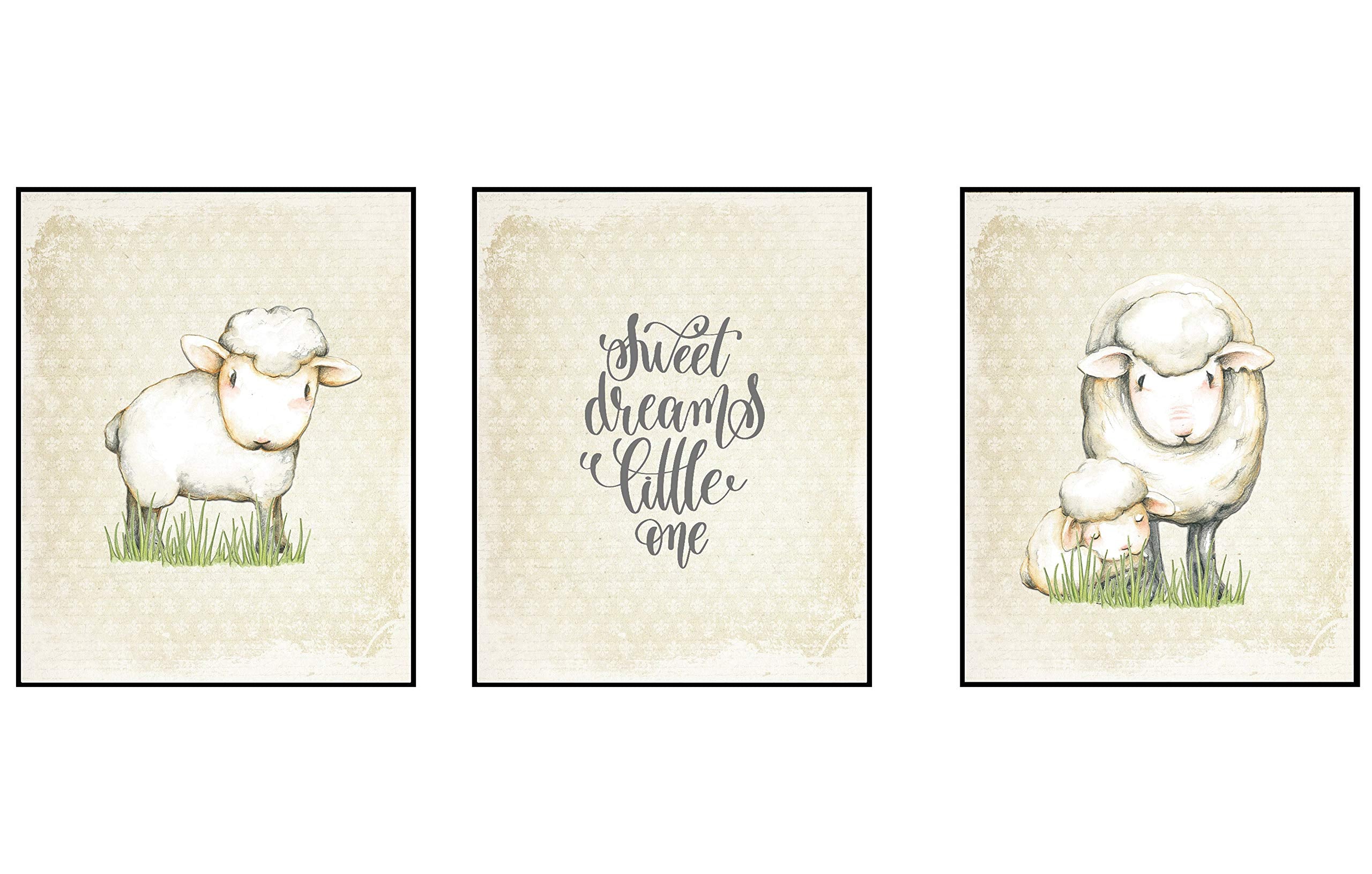Sweet Dreams Little One Sheep Lamb Home Art Print Watercolor Design Wall Decor Set