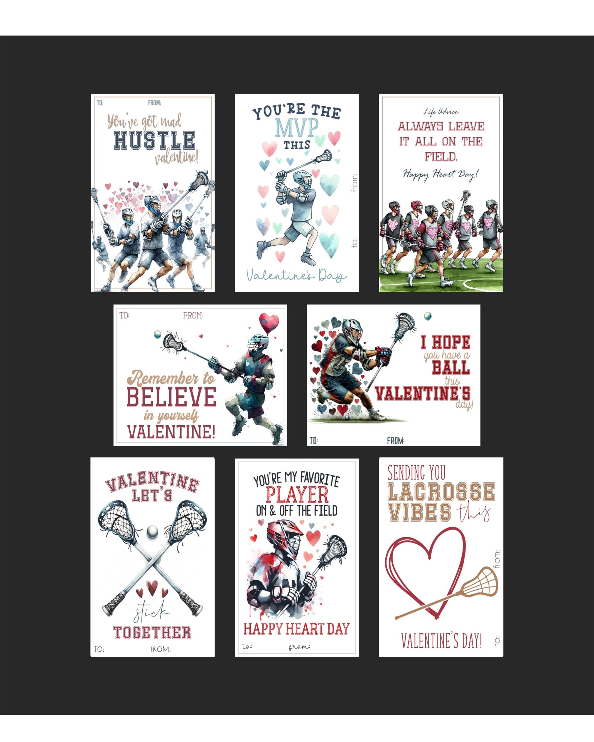 Lacrosse Vibes Sports Themed Valentines Day Card for Kids School Classroom Exchange (24 included) You've Got Mad Hussle Valentine