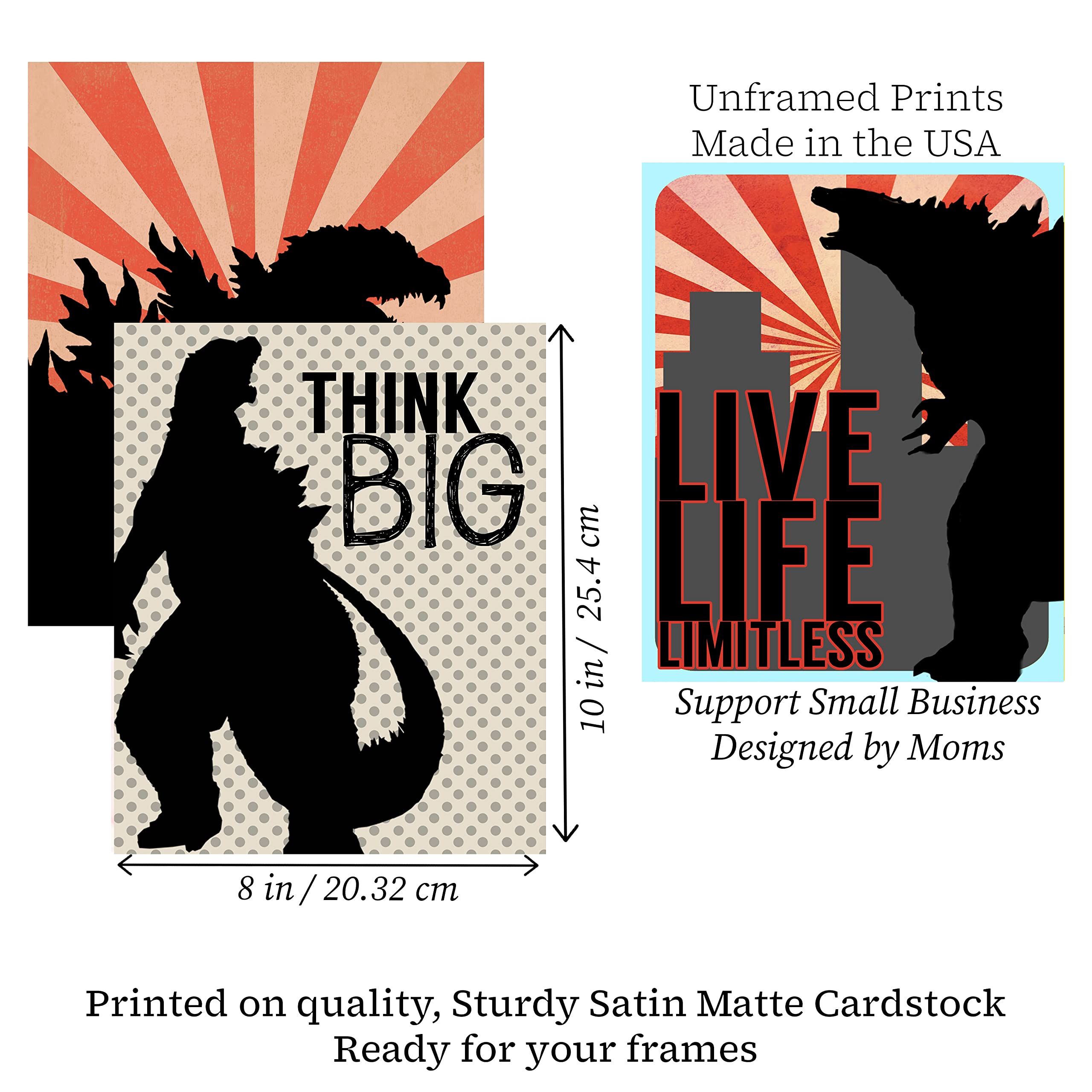 Monster Dragon Bathroom Wall Art Prints - Kids Decor Set