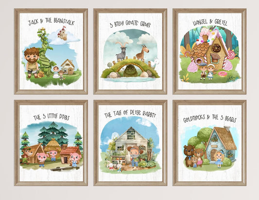 Silly Goose Gifts Fairy Tale Baby Child Kids Set Wall Art Prints Gift Decor (Set of 6) Hangings Pictures Poster Decoration