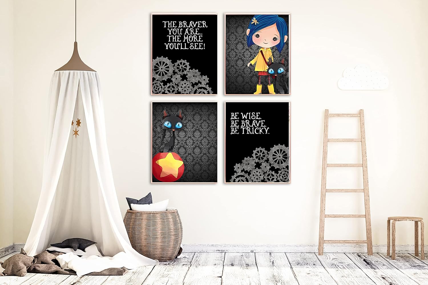 Twitchy Witchy Movie Girl Spooky Wall Art Print Decor Set - Be Wise, Brave, Tricky