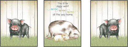 Silly Goose Gifts Hogs Pig Piggy Art Print Watercolor Design Wall Decor Set (Bathroom Set)