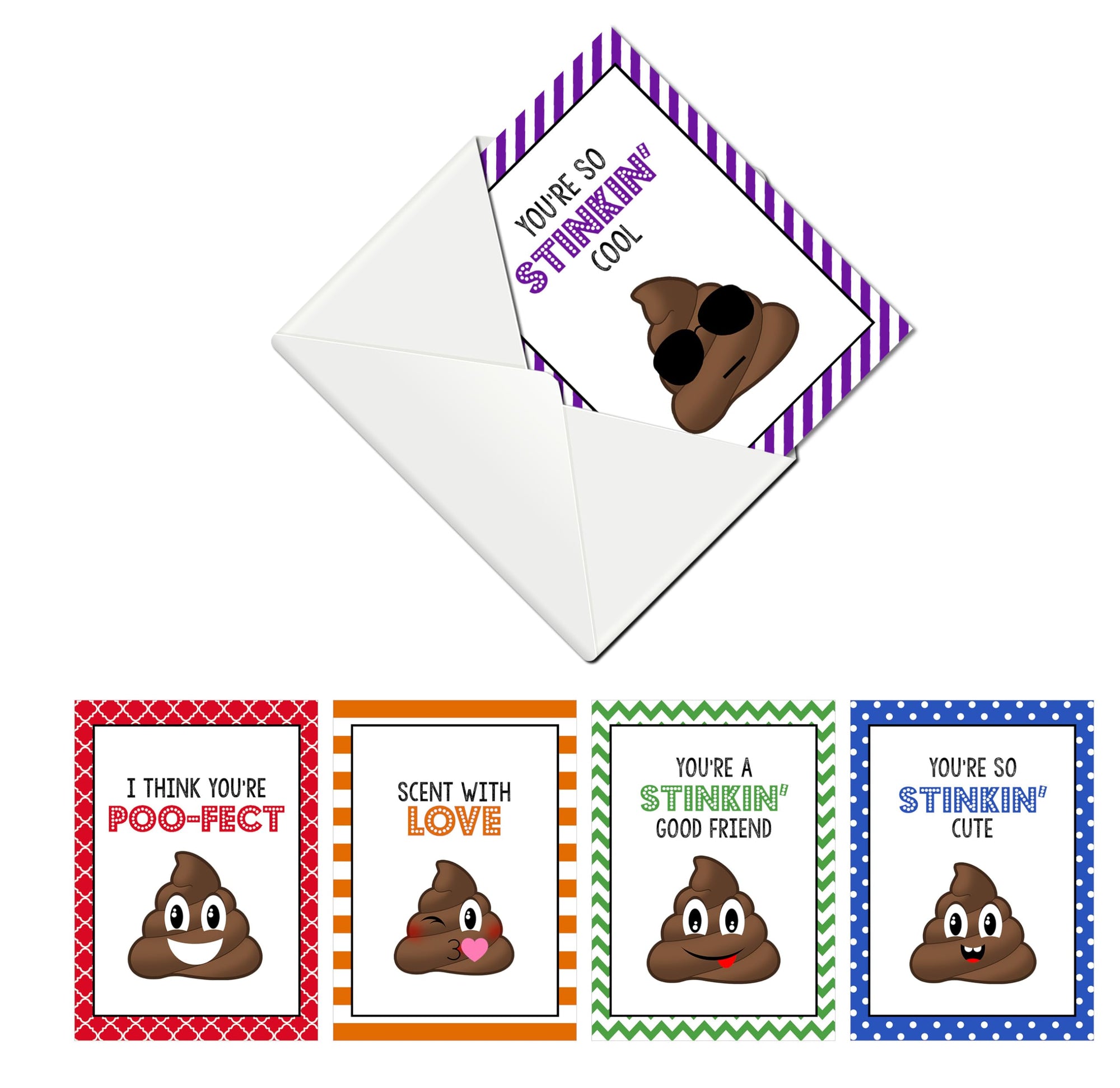 Silly Goose Gifts Poop Emoji Themed Funny Greeting Cards - I Think You're POO-Fect (Set of 5) Blank Note Cards with Envelopes, Ideal for All Occasions