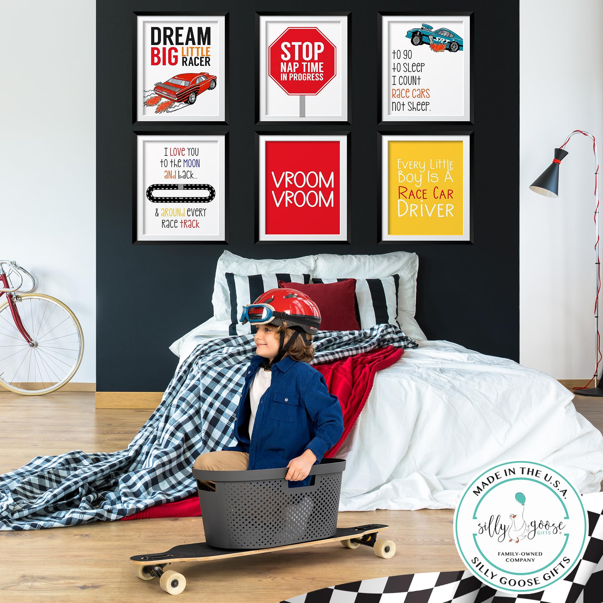 Dream Big Little Racer Race Car Wall Art Prints - 8x10 Boys Room Decor