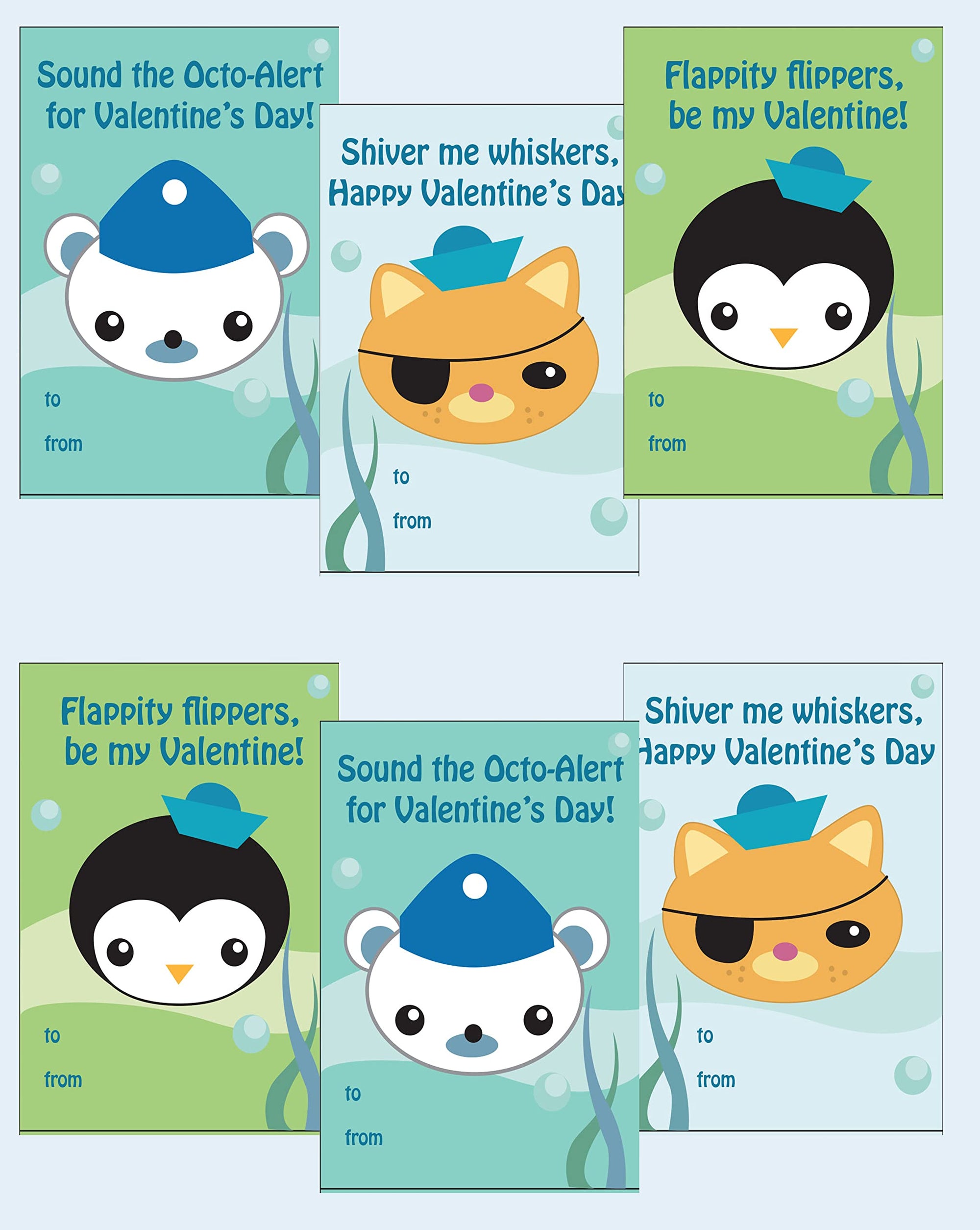 Ocean Sea Adventure - Animal Pirate Themed Valentines Day Children Classroom Sharing Cards (24 Cards) Kids School Set