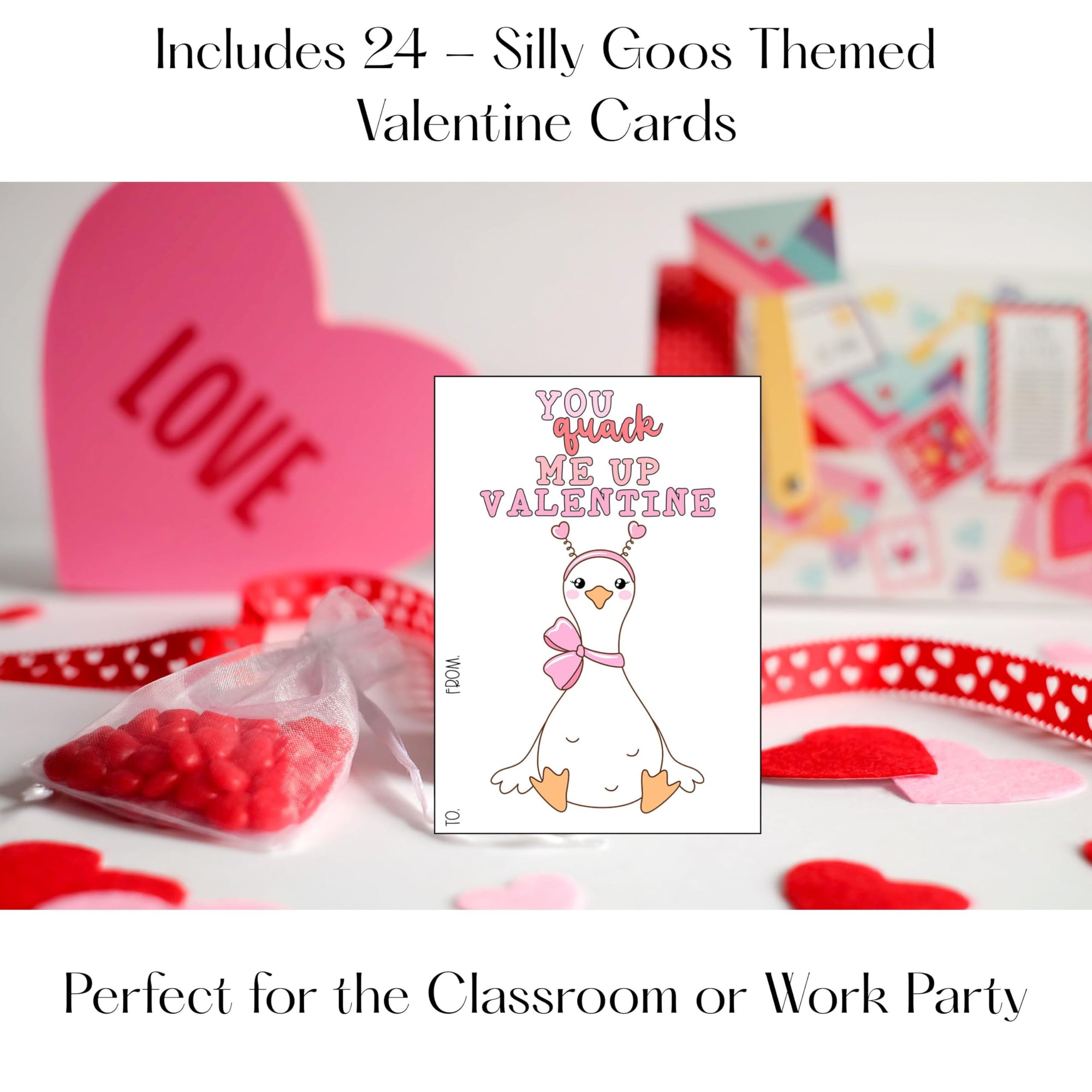 Darling Silly Goose Valentine Day Classroom Sharing Cards (Set of 24) Valentine's Party Exchange - You're the Waddle to my Wobble