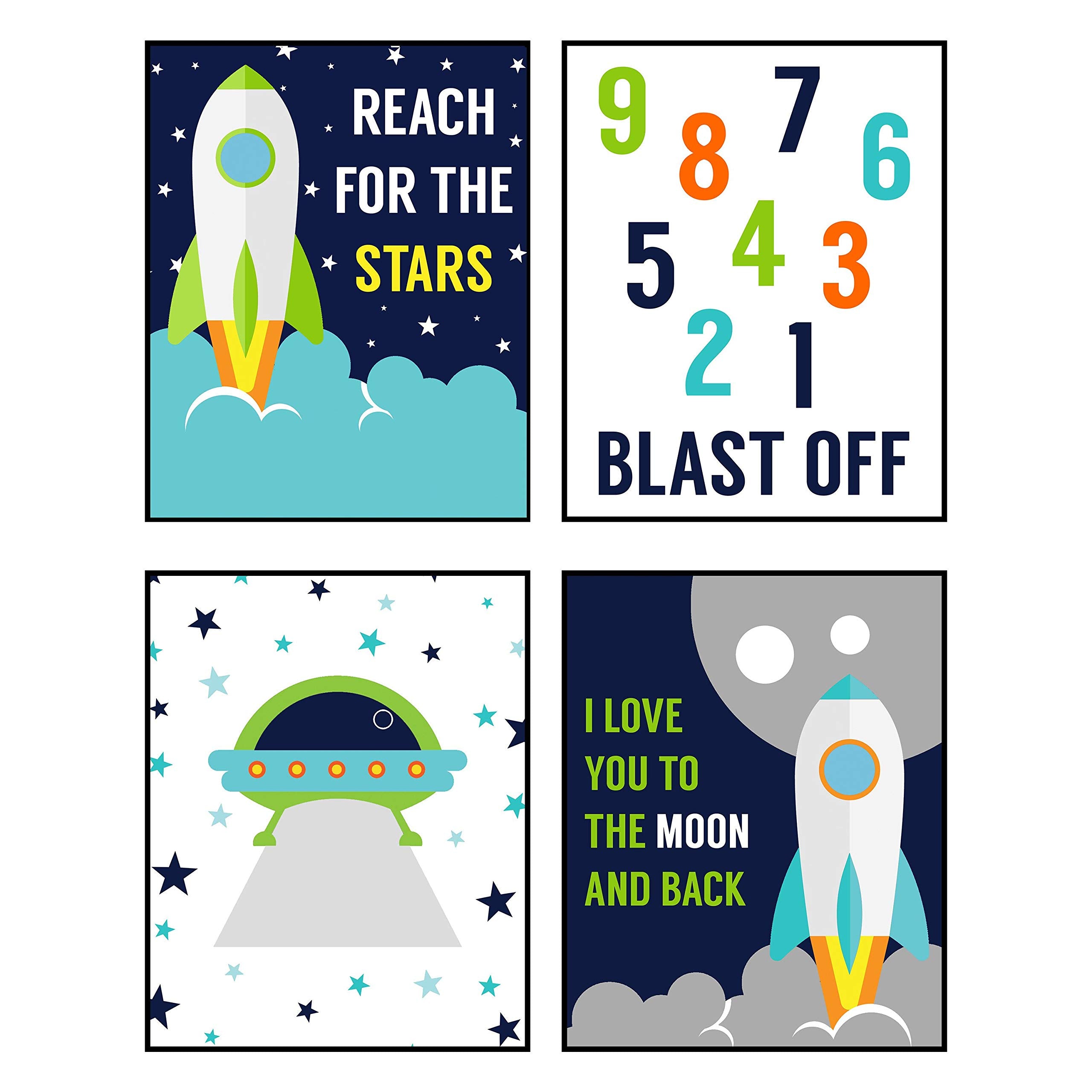 Space Rocket Solar System Planet Moon Themed Art Print Decor