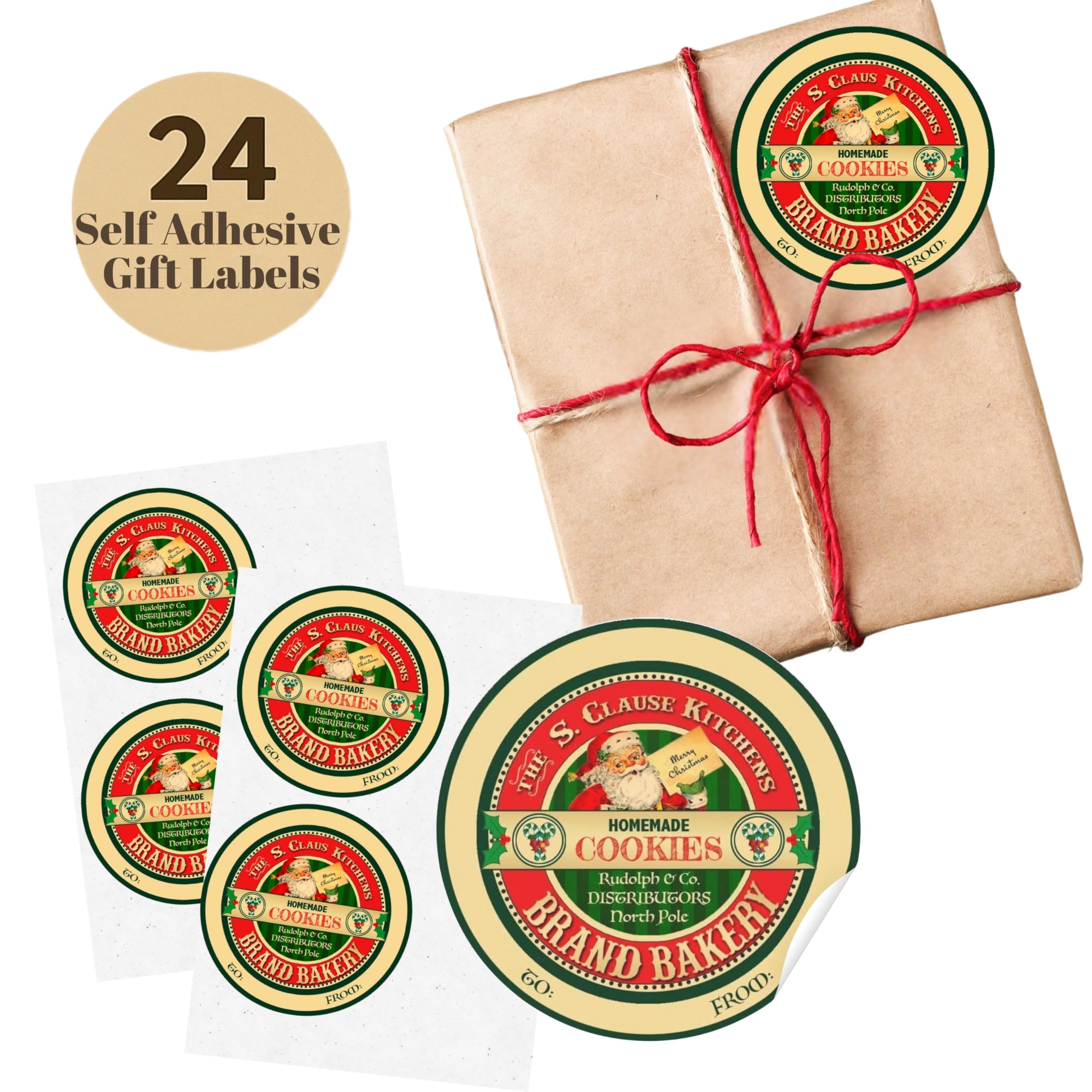Vintage Mrs Claus & Co Catering Christmas Gift Stickers - Set of 24 Labels
